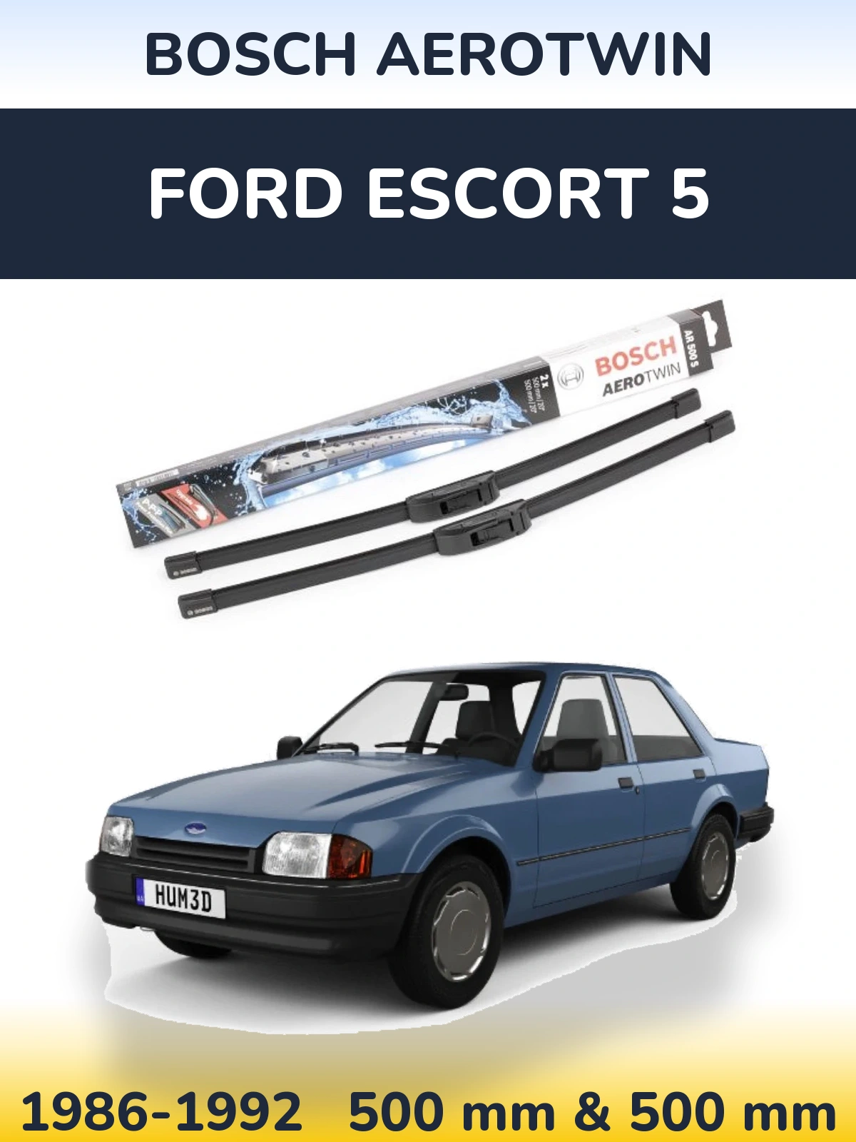 Комплект передніх щіток BOSCH AeroTwin 500 & 500 мм для Ford Escort 5 1986-1992