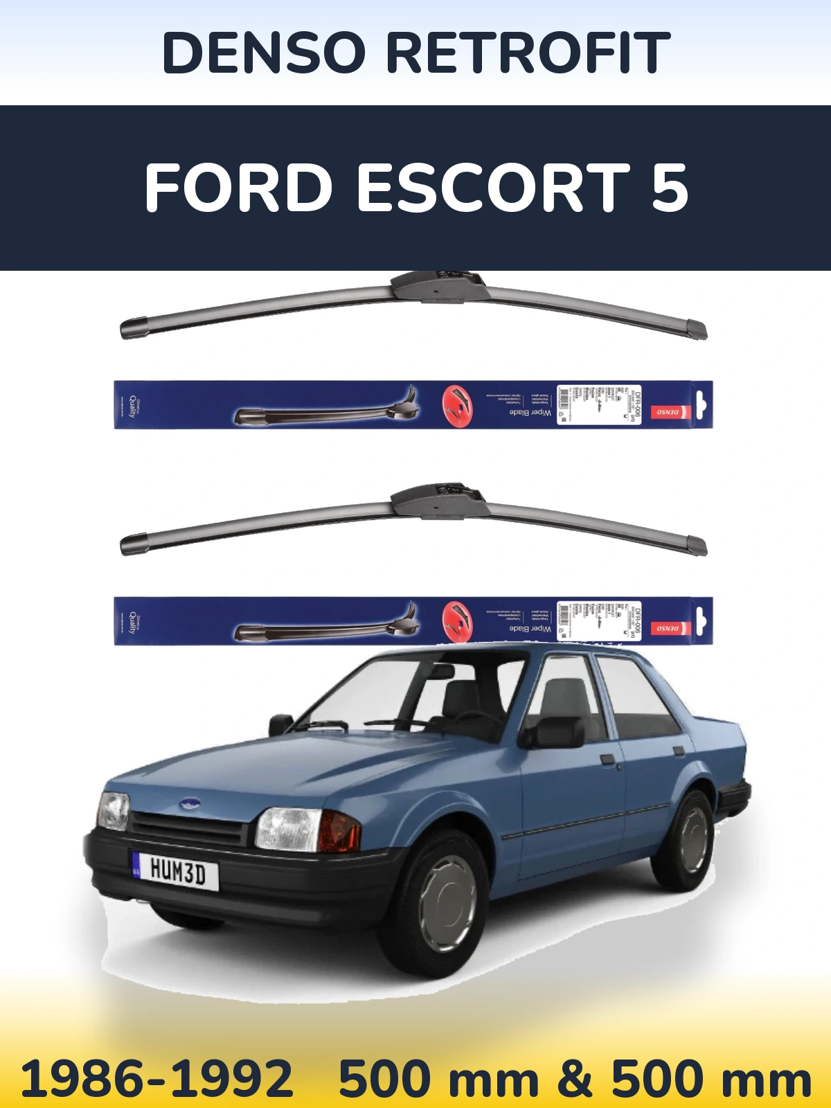 Sada předních stěračů Denso Retrofit 500 a 500 mm pro Ford Escort 5 1986-1992