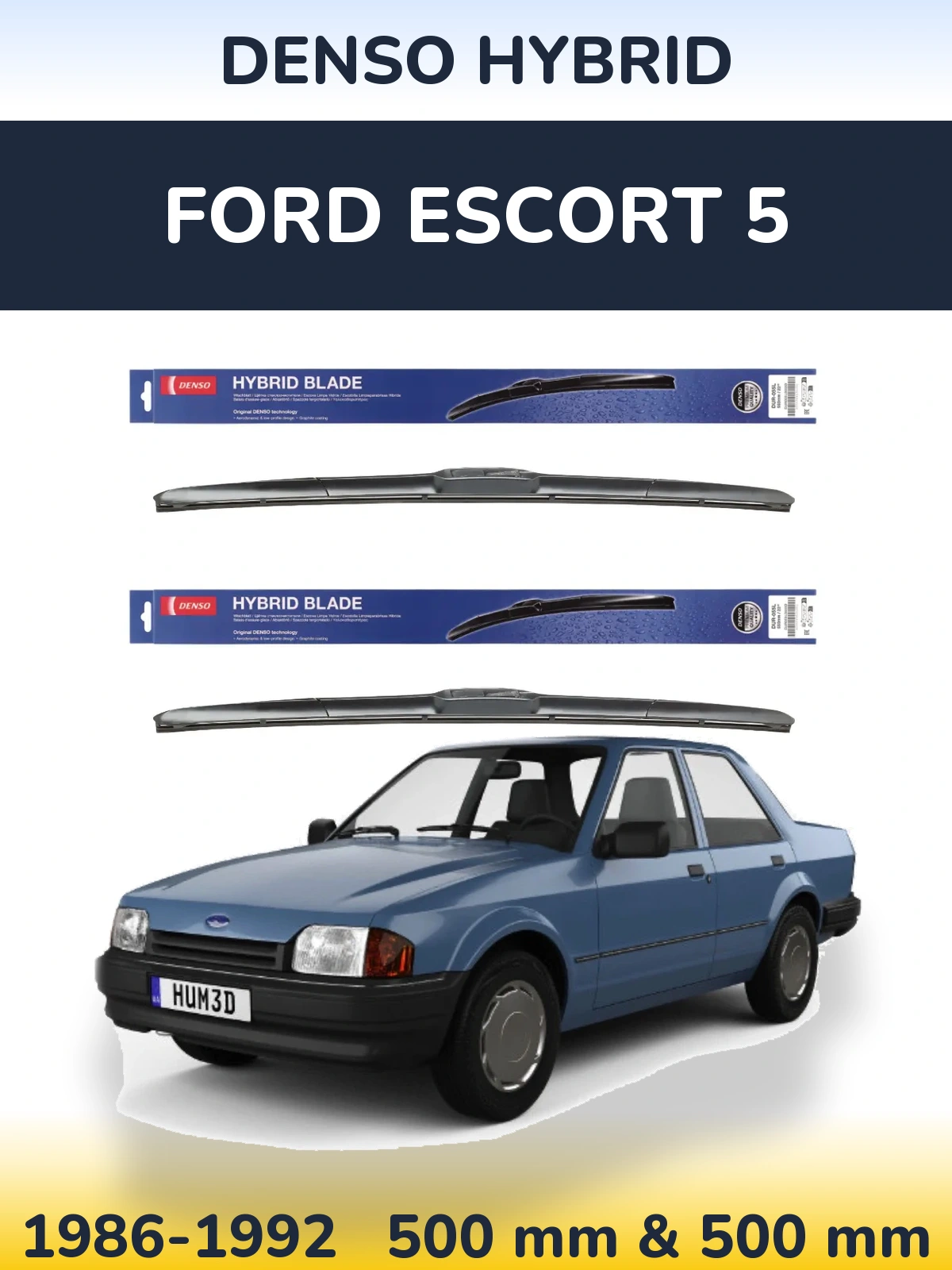 Комплект передніх щіток Denso Hybrid 500 & 500 мм для Ford Escort 5 1986-1992