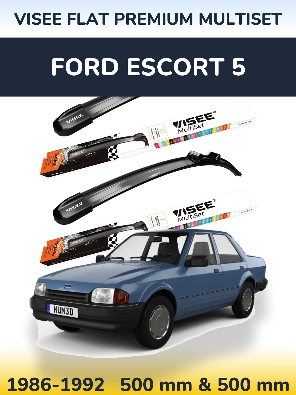 Sada předních stěračů VISEE FLAT PREMIUM MultiSet 500 a 500 mm pro Ford Escort 5 1986-1992