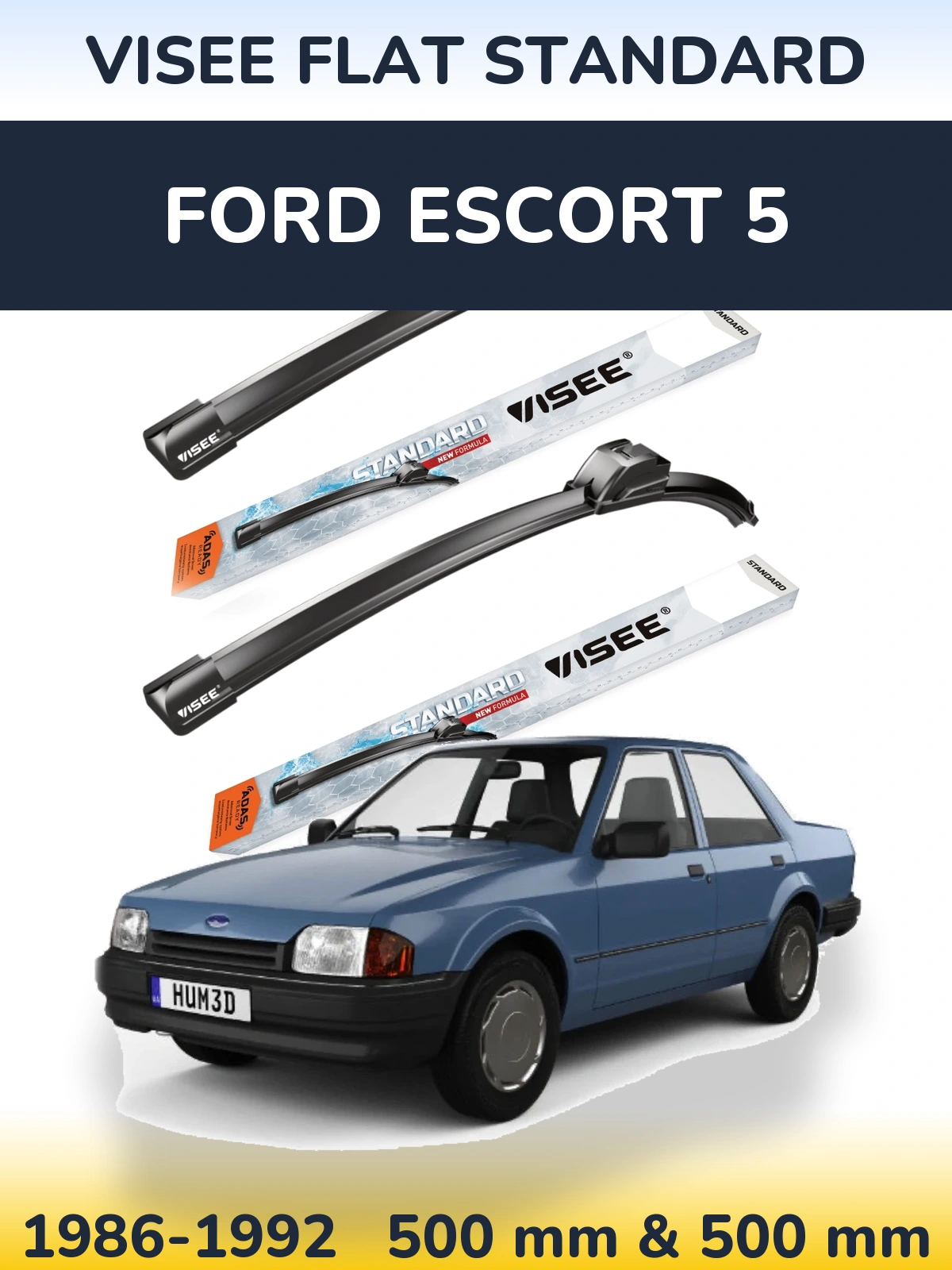 Комплект передніх щіток VISEE FLAT STANDARD 500 & 500 мм для Ford Escort 5 1986-1992