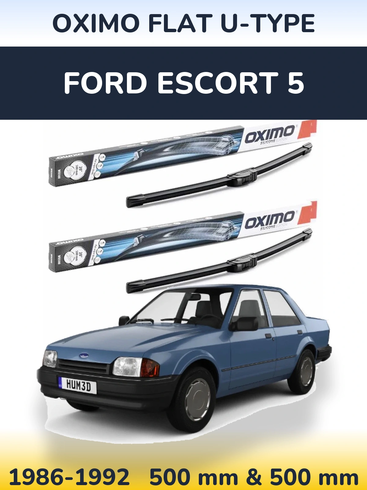 Комплект передніх щіток Oximo Flat U-type 500 & 500 мм для Ford Escort 5 1986-1992
