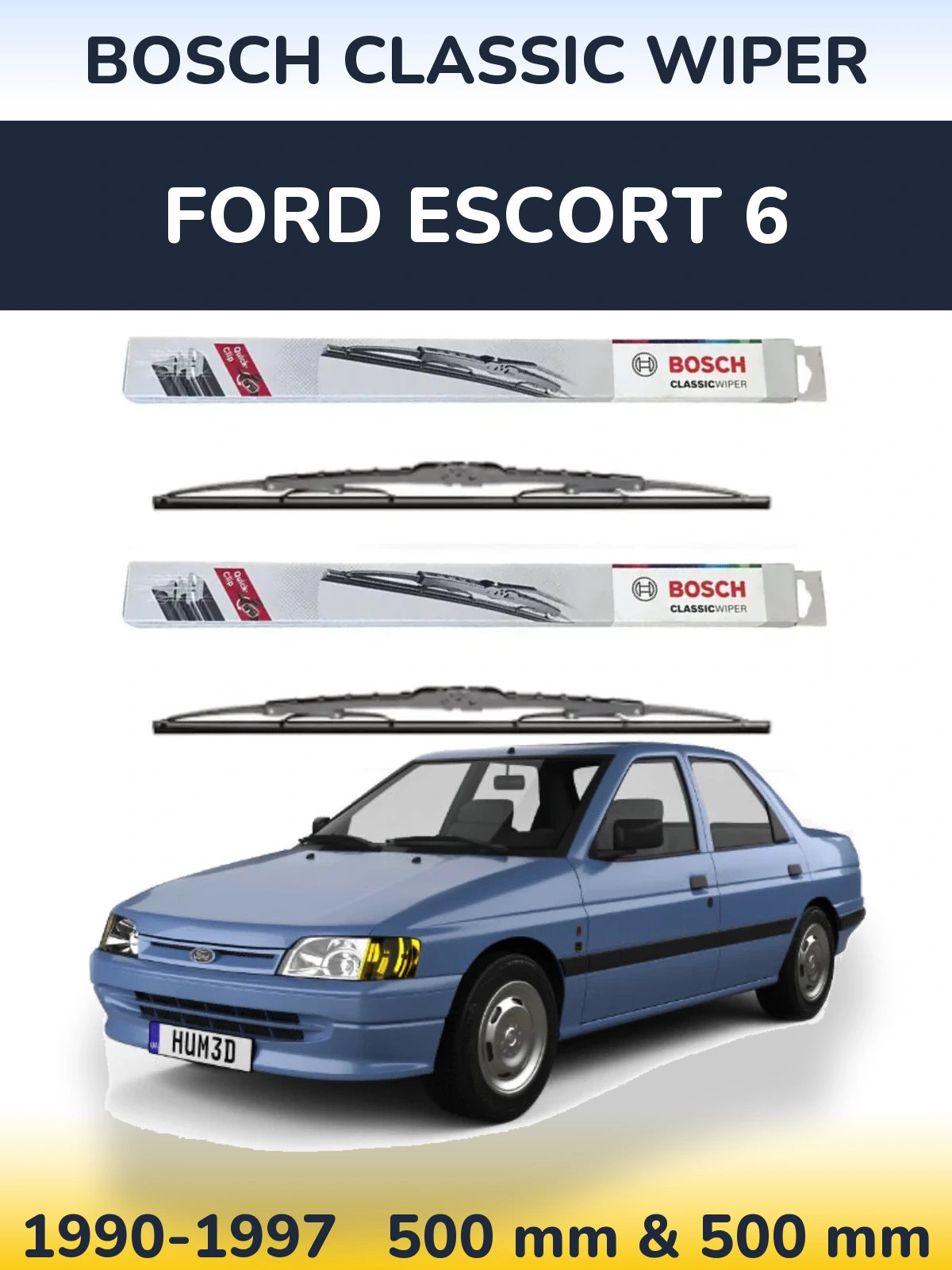 Sada předních stěračů BOSCH Classic Wiper 500 a 500 mm pro Ford Escort 6 1990-1997
