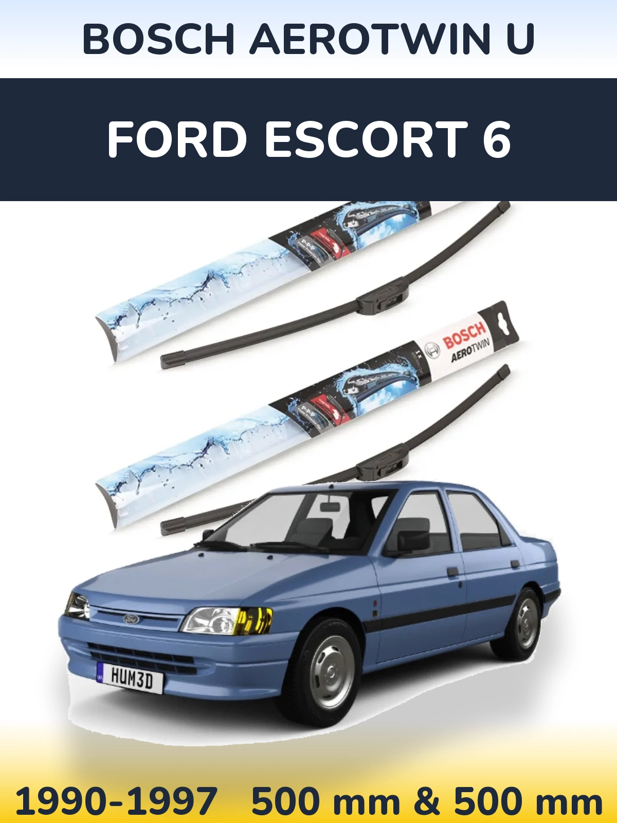 Sada předních stěračů BOSCH AeroTwin U 500 a 500 mm pro Ford Escort 6 1990-1997