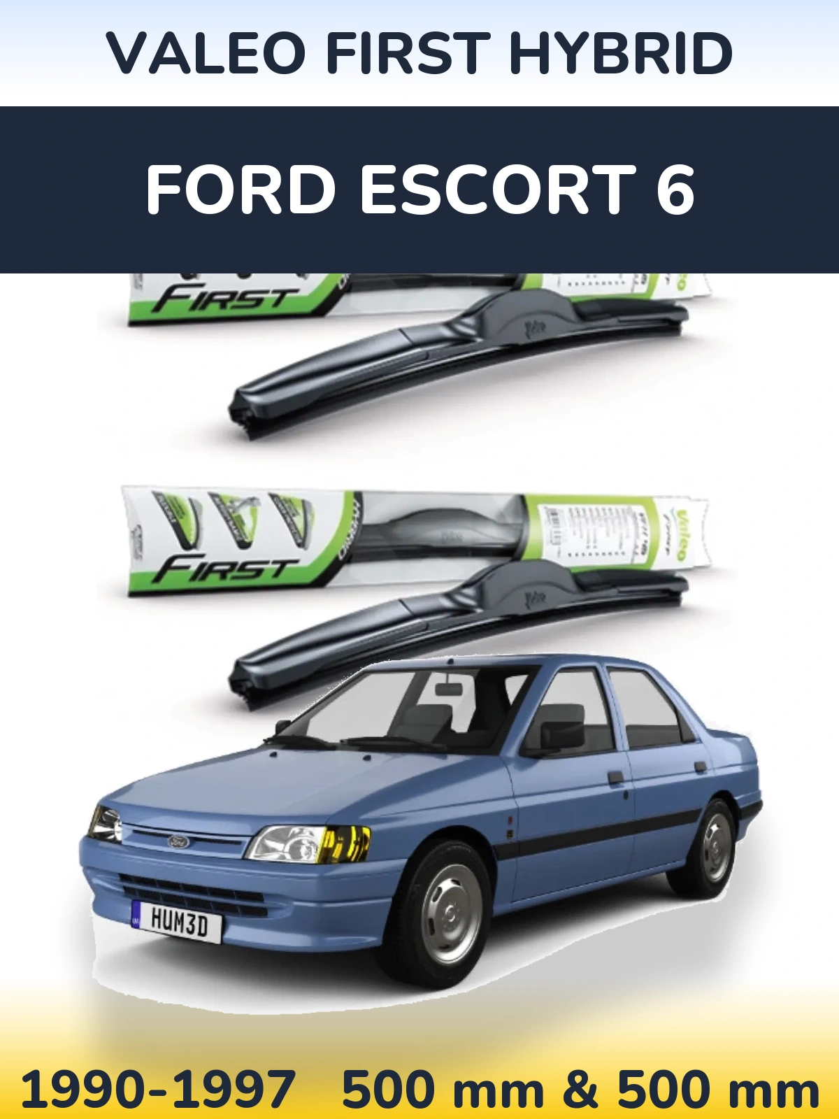 Sada předních stěračů Valeo First Hybrid 500 a 500 mm pro Ford Escort 6 1990-1997