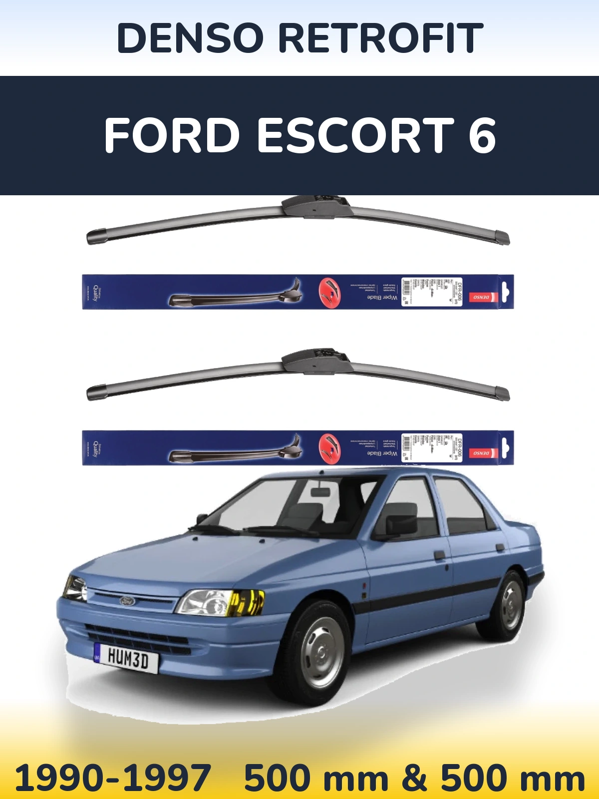 Sada předních stěračů Denso Retrofit 500 a 500 mm pro Ford Escort 6 1990-1997