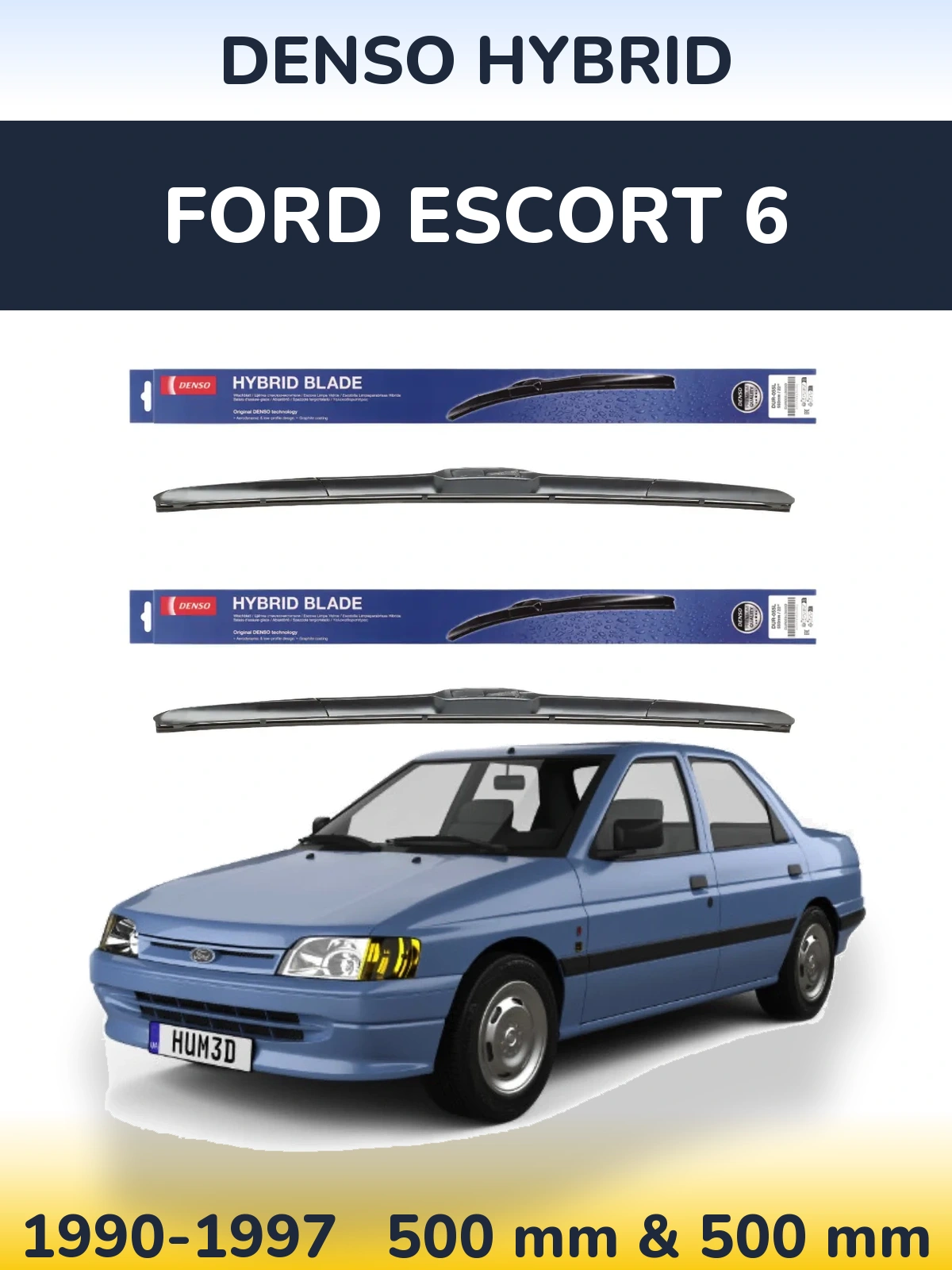Sada předních stěračů Denso Hybrid 500 a 500 mm pro Ford Escort 6 1990-1997