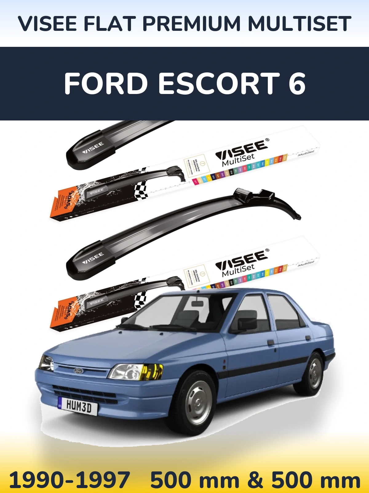 Sada předních stěračů VISEE FLAT PREMIUM MultiSet 500 a 500 mm pro Ford Escort 6 1990-1997