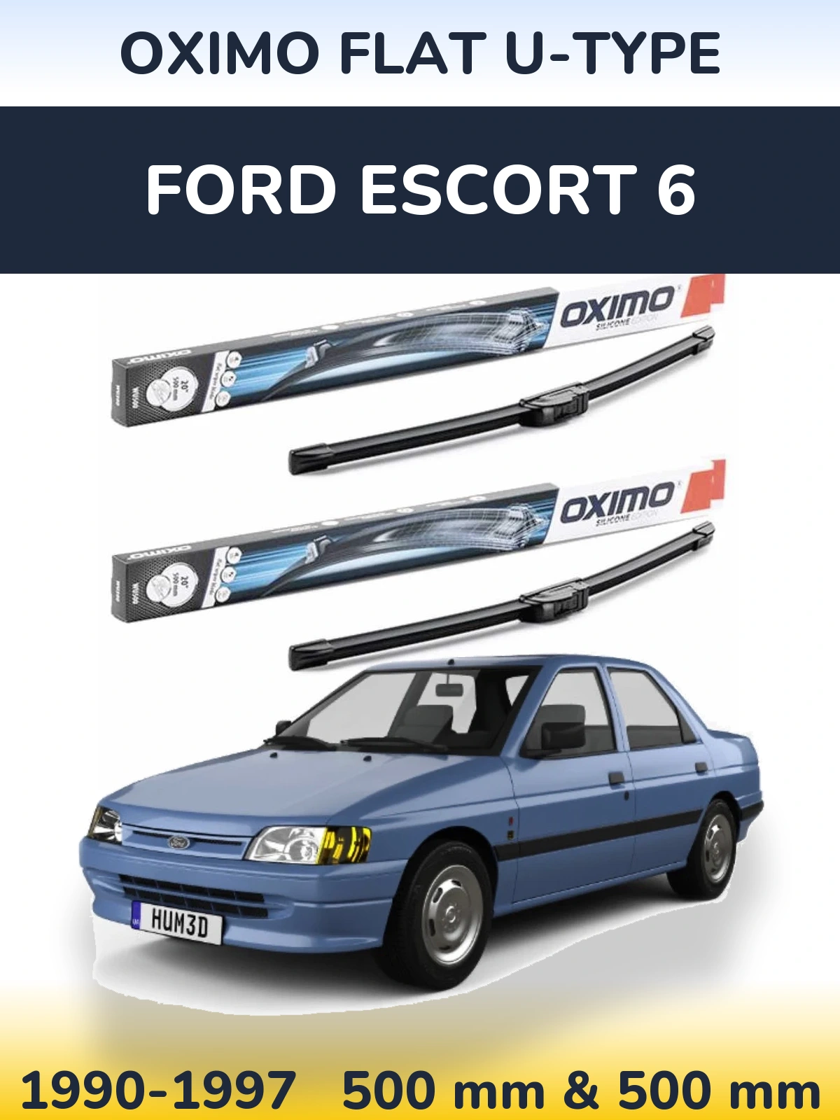 Sada předních stěračů Oximo Flat U-type 500 a 500 mm pro Ford Escort 6 1990-1997