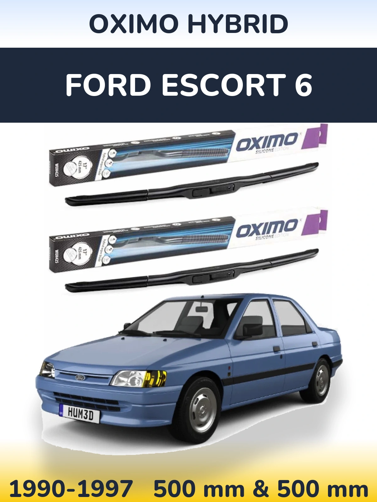 Sada předních stěračů Oximo Hybrid 500 a 500 mm pro Ford Escort 6 1990-1997