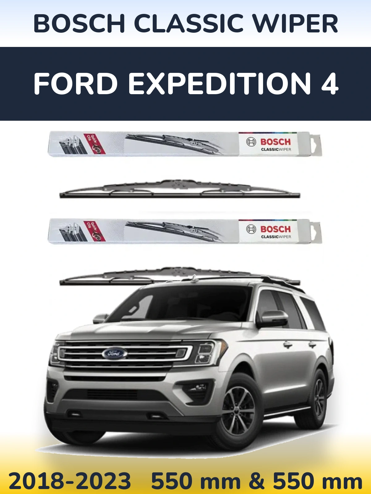 Sada předních stěračů BOSCH Classic Wiper 550 a 550 mm pro Ford Expedition 4 2018-2023