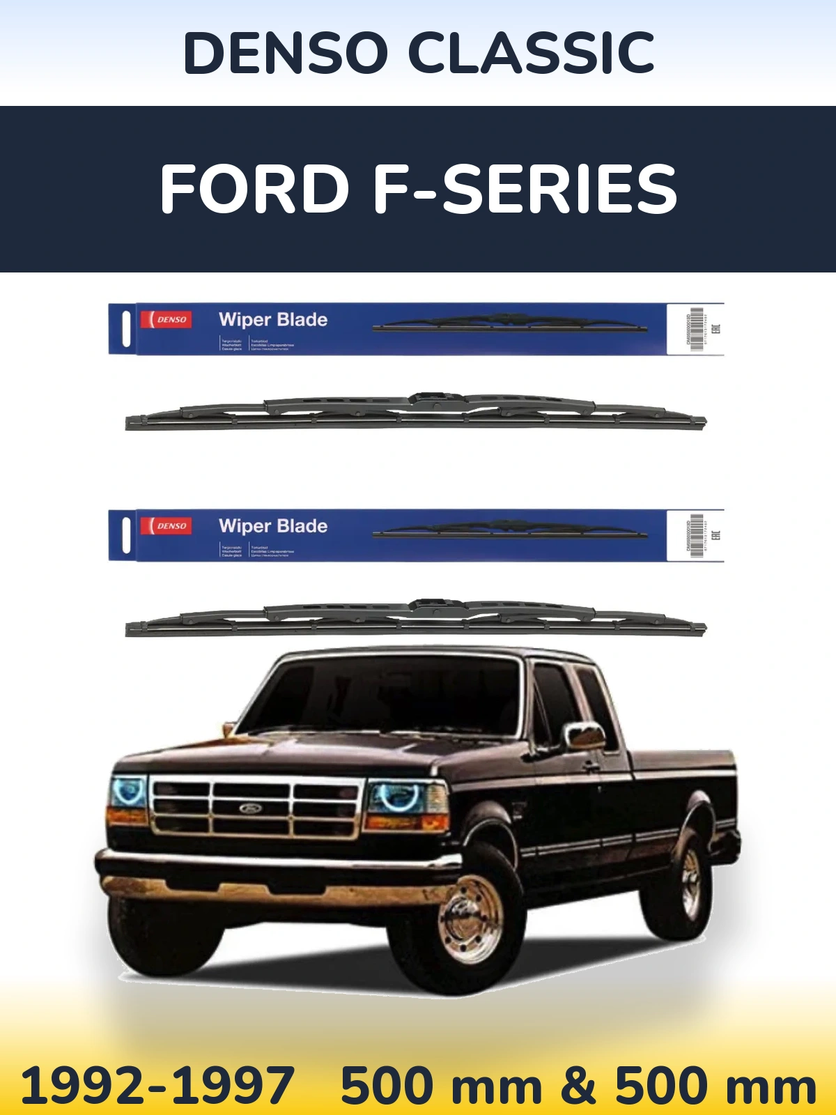 Sada předních stěračů Denso Classic 500 a 500 mm pro Ford F-series 1992-1997