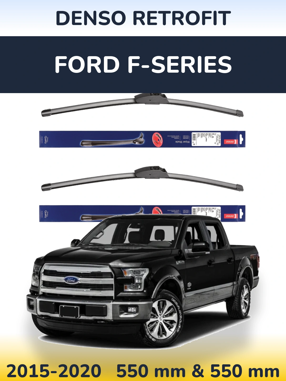 Sada předních stěračů Denso Retrofit 550 a 550 mm pro Ford F-series 2015-2020