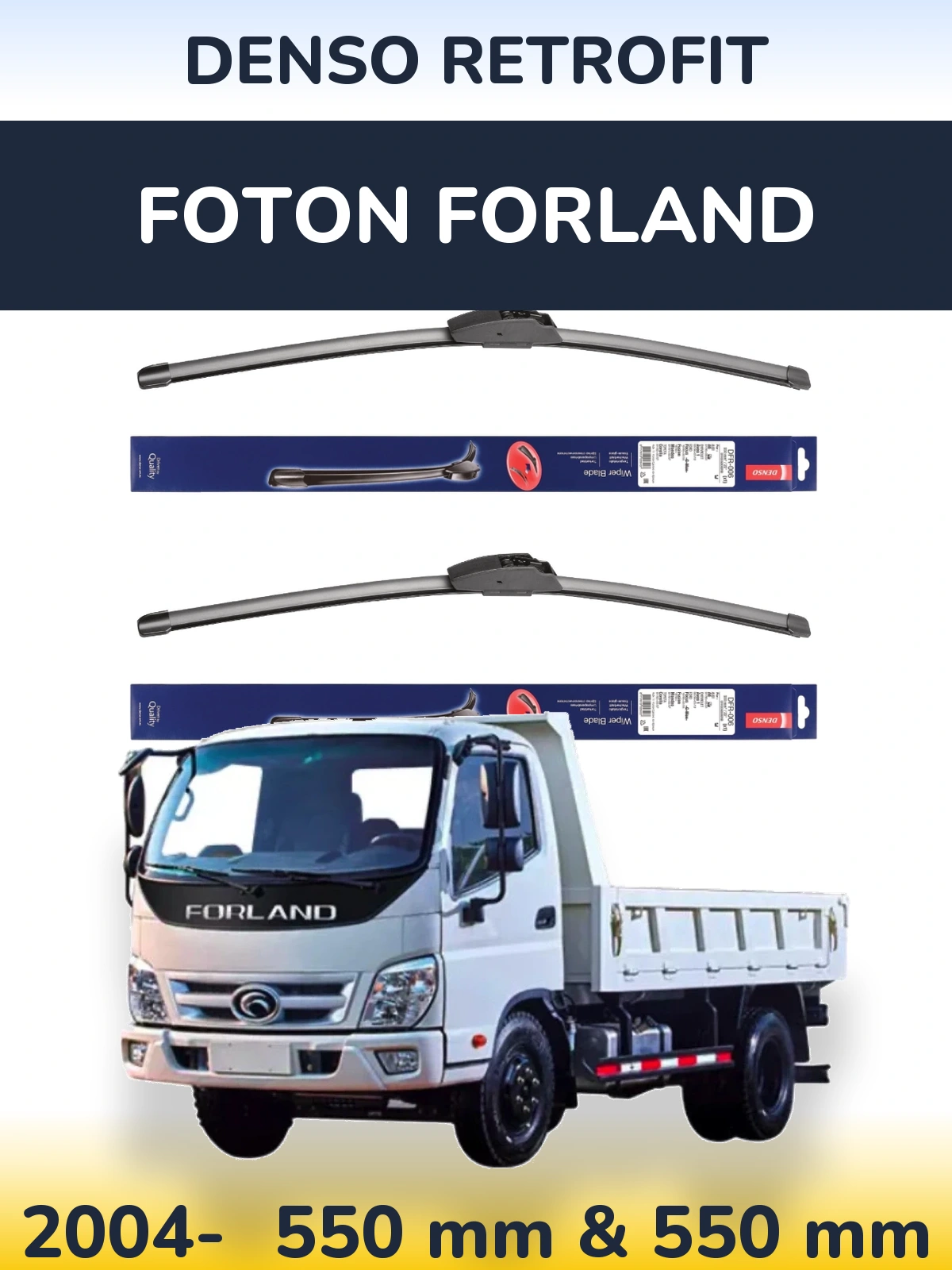 Sada předních stěračů Denso Retrofit 550 a 550 mm pro Foton Forland 2004-2026