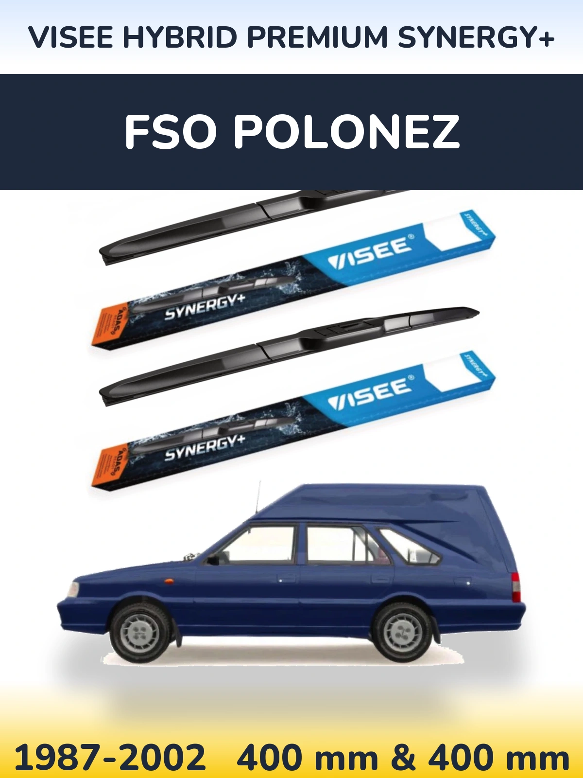 Sada předních stěračů VISEE HYBRID PREMIUM SYNERGY+ 400 a 400 mm pro FSO Polonez 1987-2002