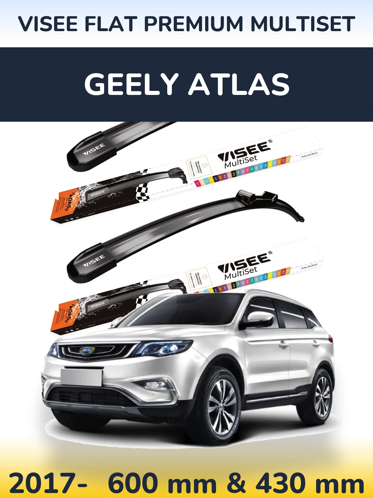 Sada předních stěračů VISEE FLAT PREMIUM MultiSet 600 a 430 mm pro Geely Atlas 2017-2026