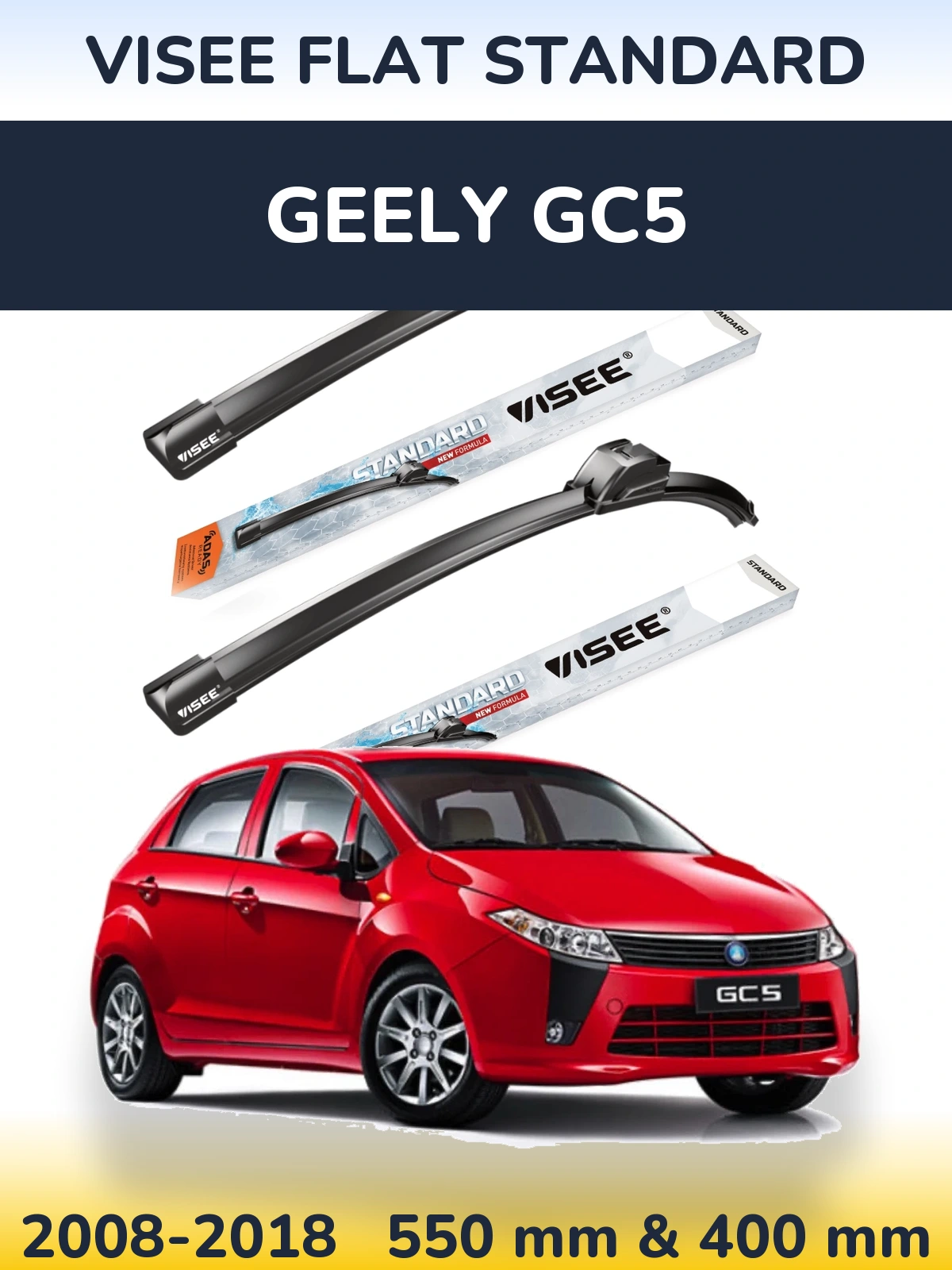 Sada předních stěračů VISEE FLAT STANDARD 550 a 400 mm pro Geely GC5 2008-2018