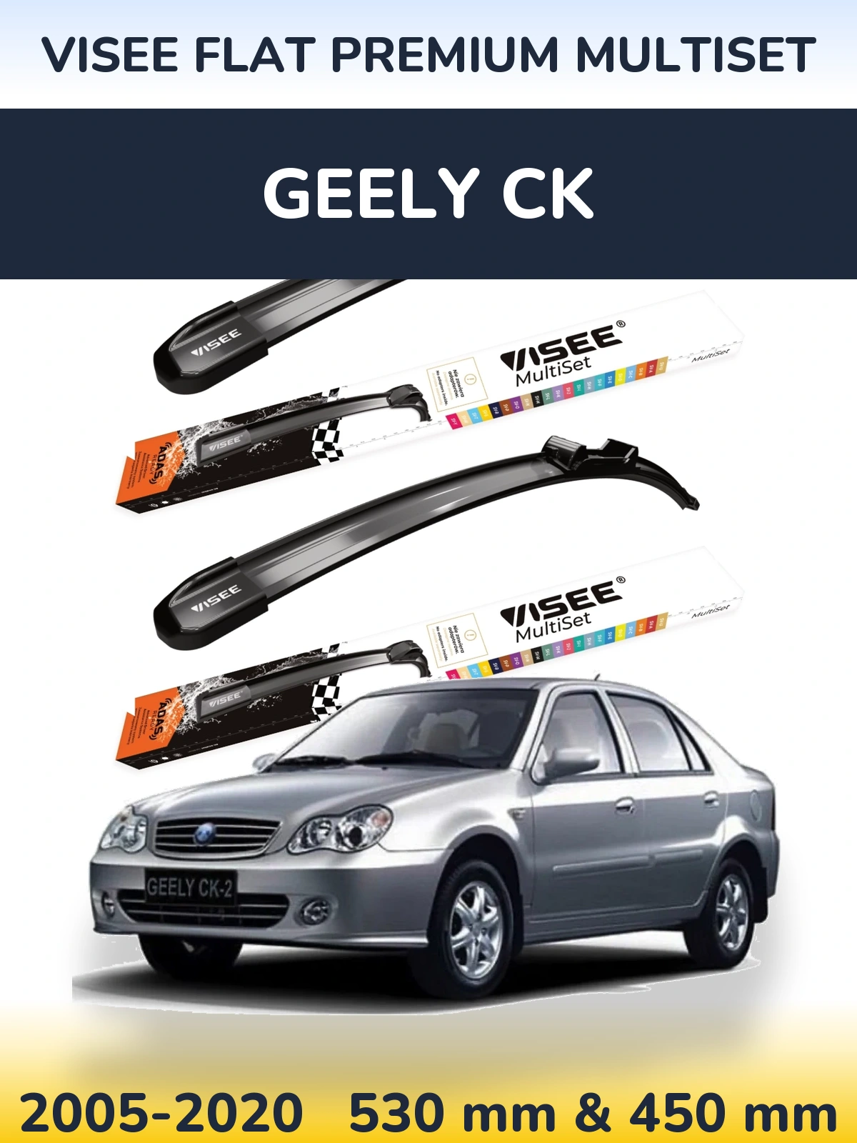 Sada předních stěračů VISEE FLAT PREMIUM MultiSet 530 a 450 mm pro Geely CK 2005-2020