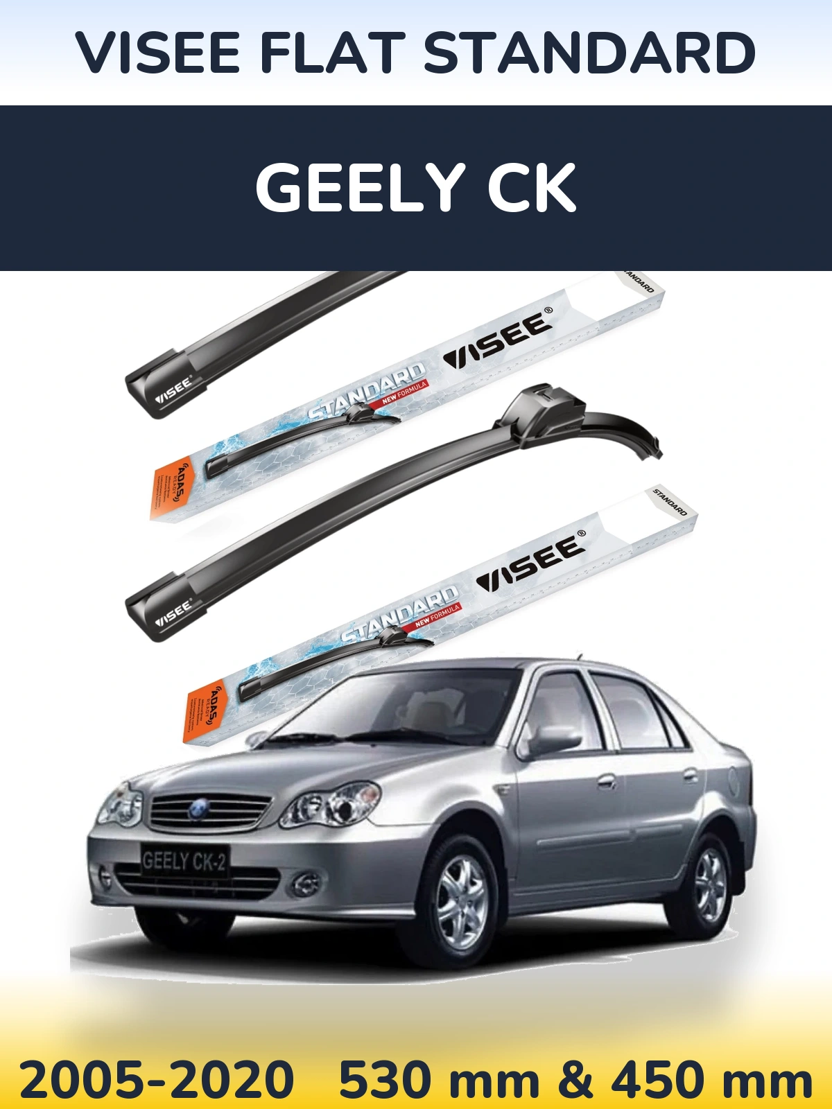Sada předních stěračů VISEE FLAT STANDARD 530 a 450 mm pro Geely CK 2005-2020