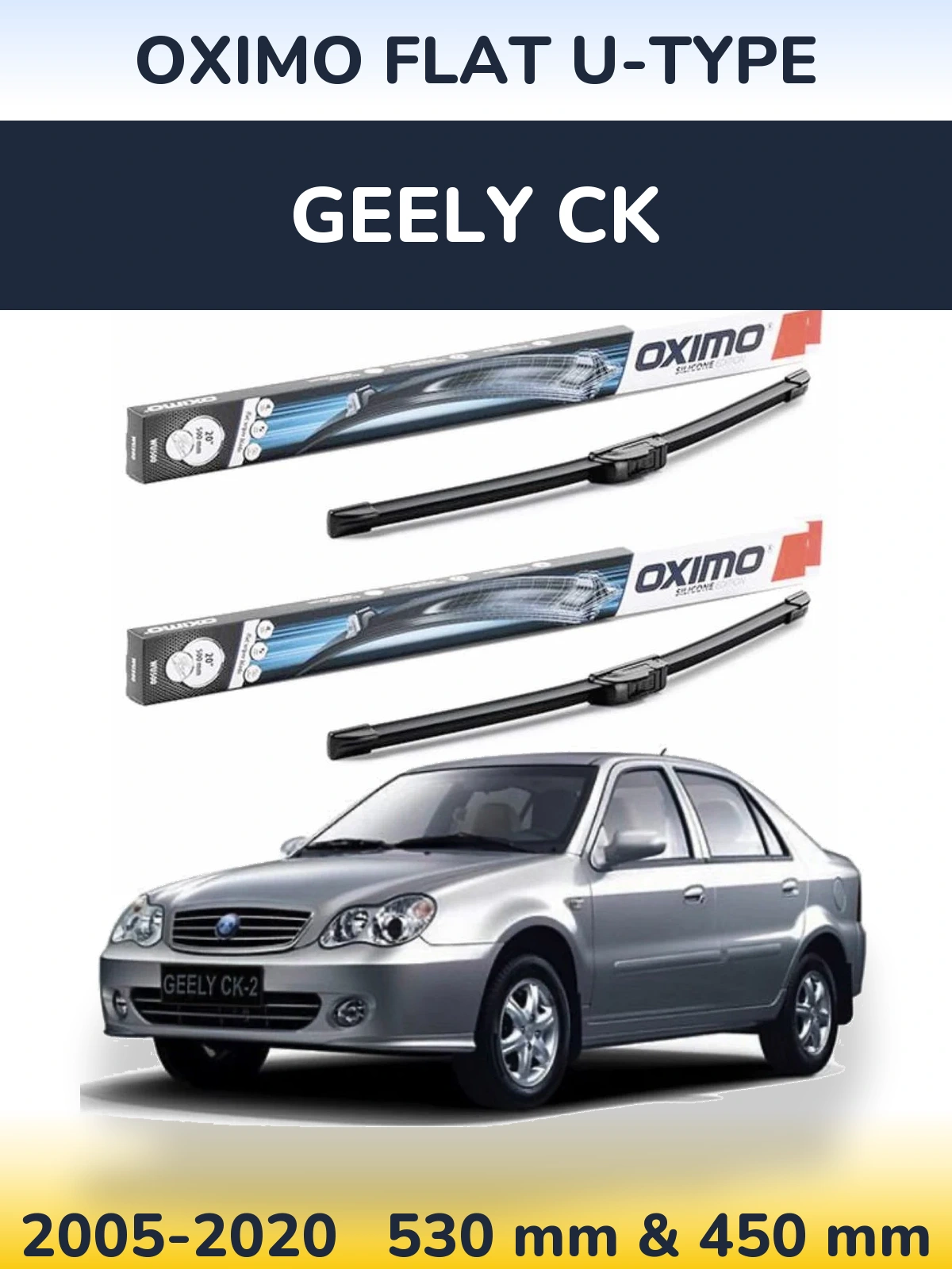 Sada předních stěračů Oximo Flat U-type 530 a 450 mm pro Geely CK 2005-2020