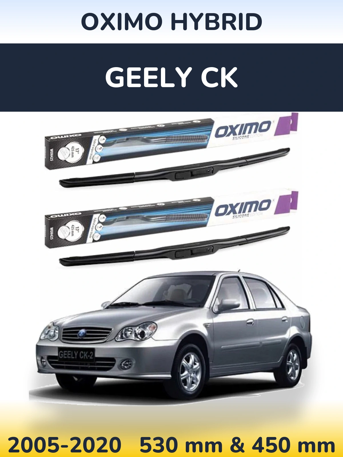 Sada předních stěračů Oximo Hybrid 530 a 450 mm pro Geely CK 2005-2020