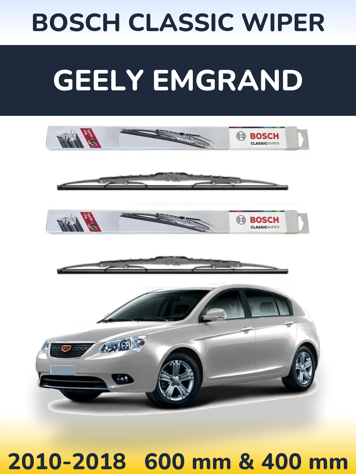 Sada předních stěračů BOSCH Classic Wiper 600 a 400 mm pro Geely Emgrand 2010-2018