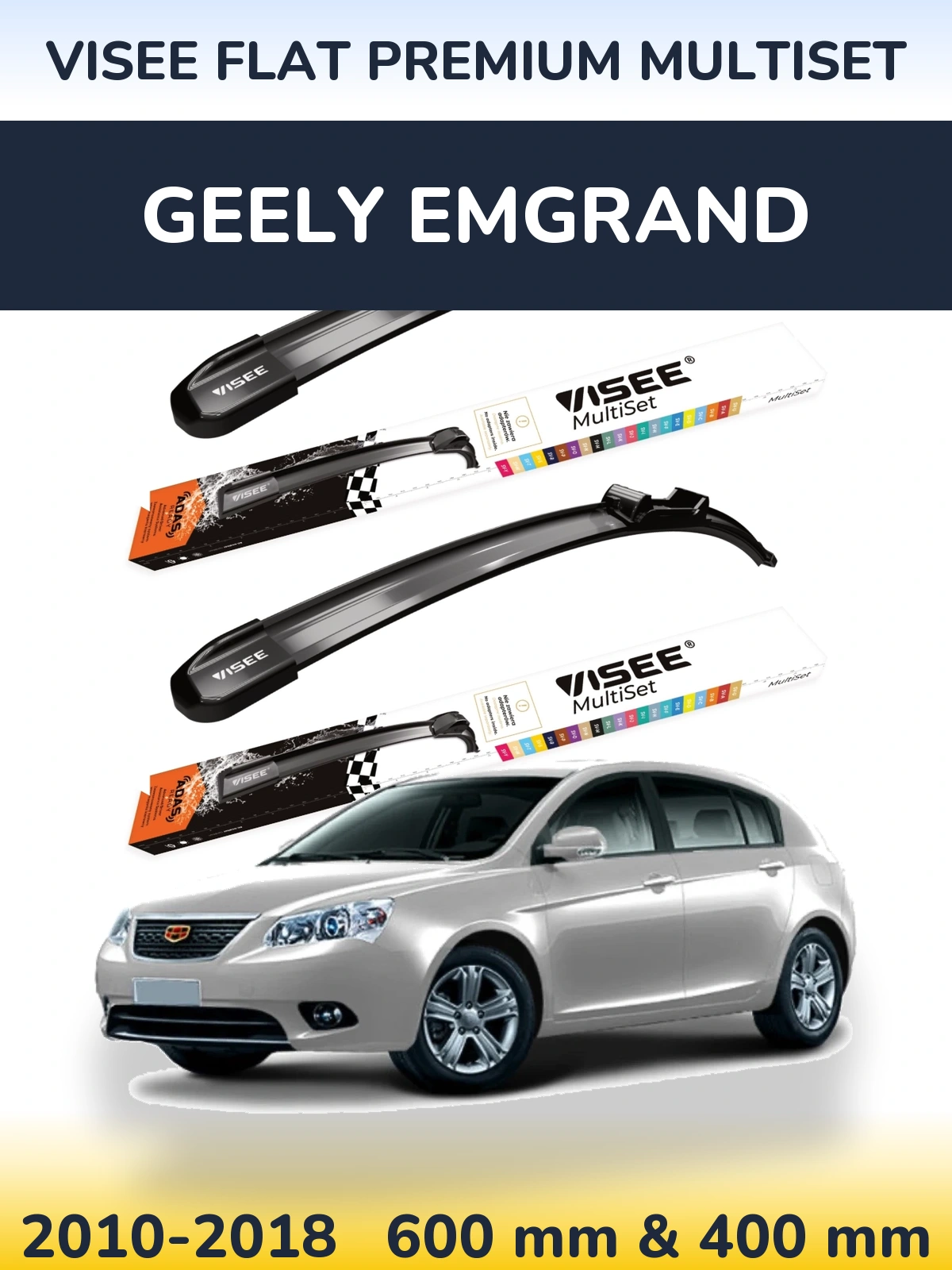 Sada předních stěračů VISEE FLAT PREMIUM MultiSet 600 a 400 mm pro Geely Emgrand 2010-2018