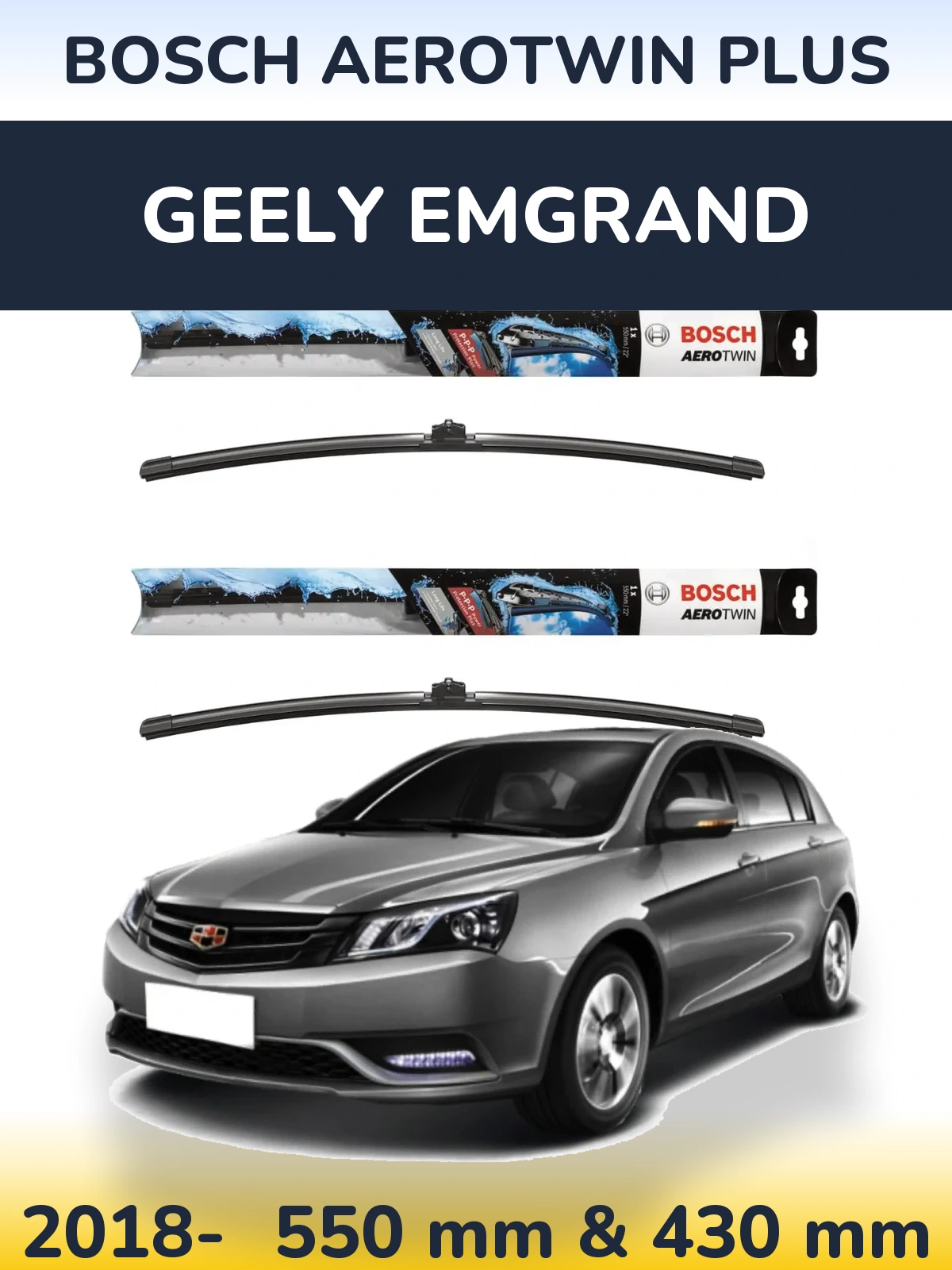 Sada předních stěračů BOSCH AeroTwin Plus 550 a 430 mm pro Geely Emgrand 2018-2026