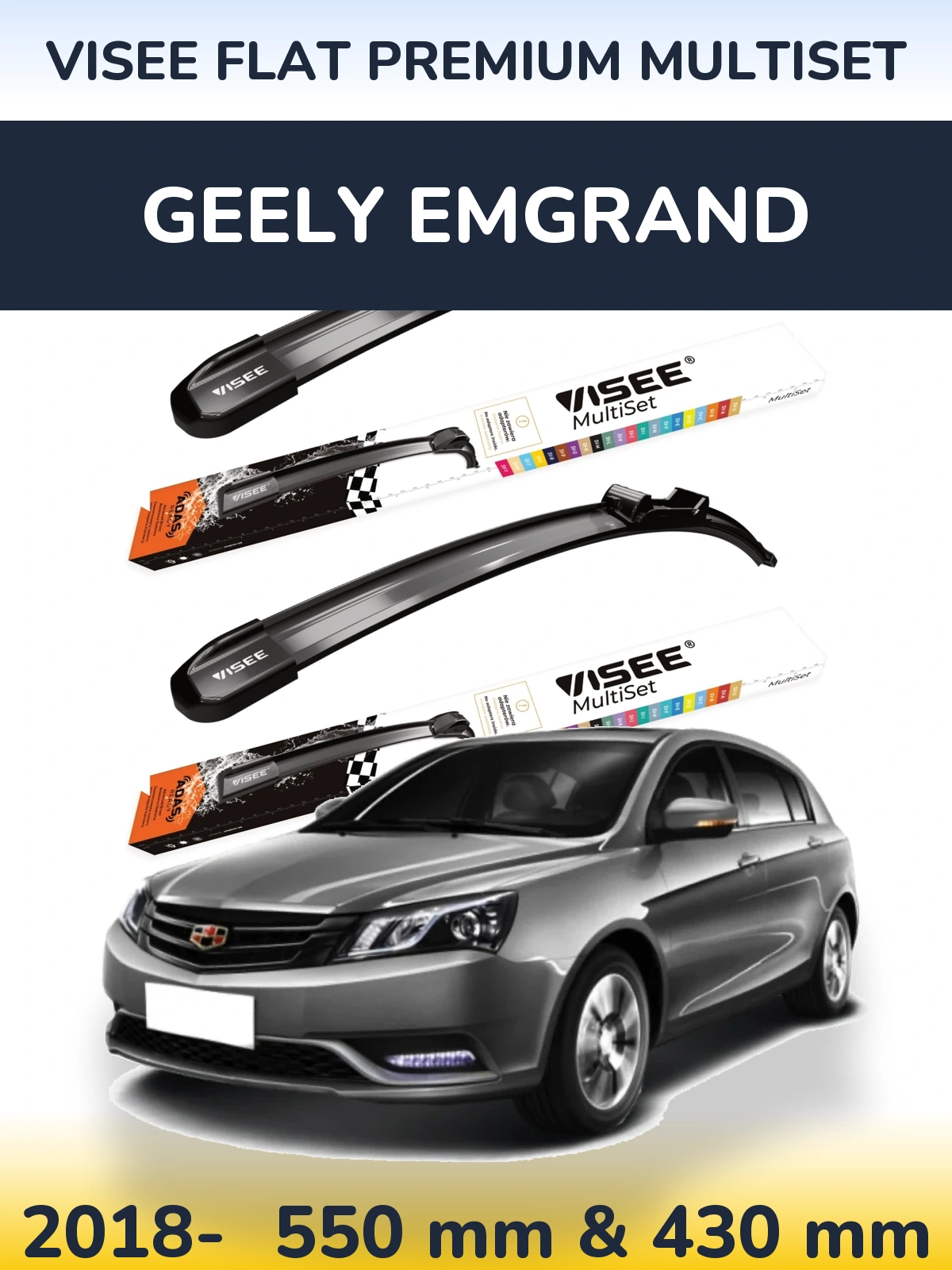 Sada předních stěračů VISEE FLAT PREMIUM MultiSet 550 a 430 mm pro Geely Emgrand 2018-2026