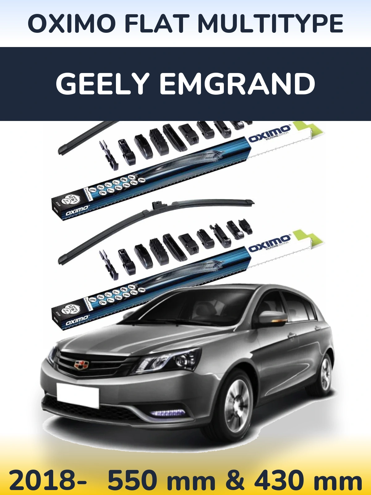 Sada předních stěračů Oximo Flat MultiType 550 a 430 mm pro Geely Emgrand 2018-2026