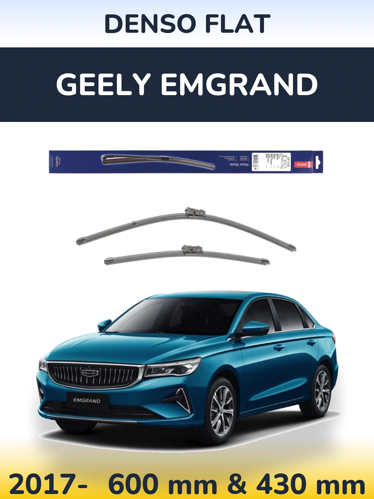 Sada předních stěračů Denso Flat 600 a 430 mm pro Geely Emgrand 2017-2026