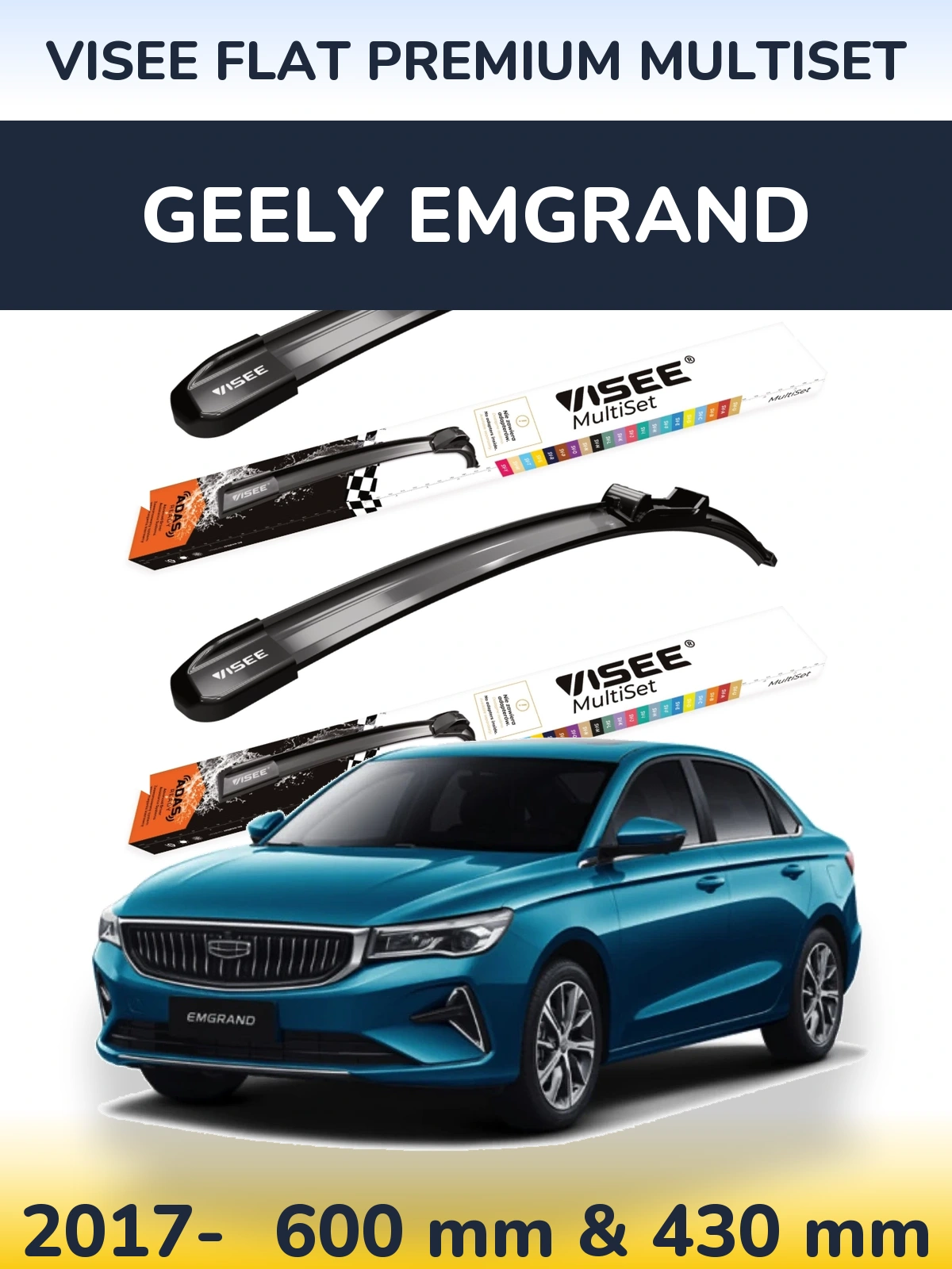 Sada předních stěračů VISEE FLAT PREMIUM MultiSet 600 a 430 mm pro Geely Emgrand 2017-2026