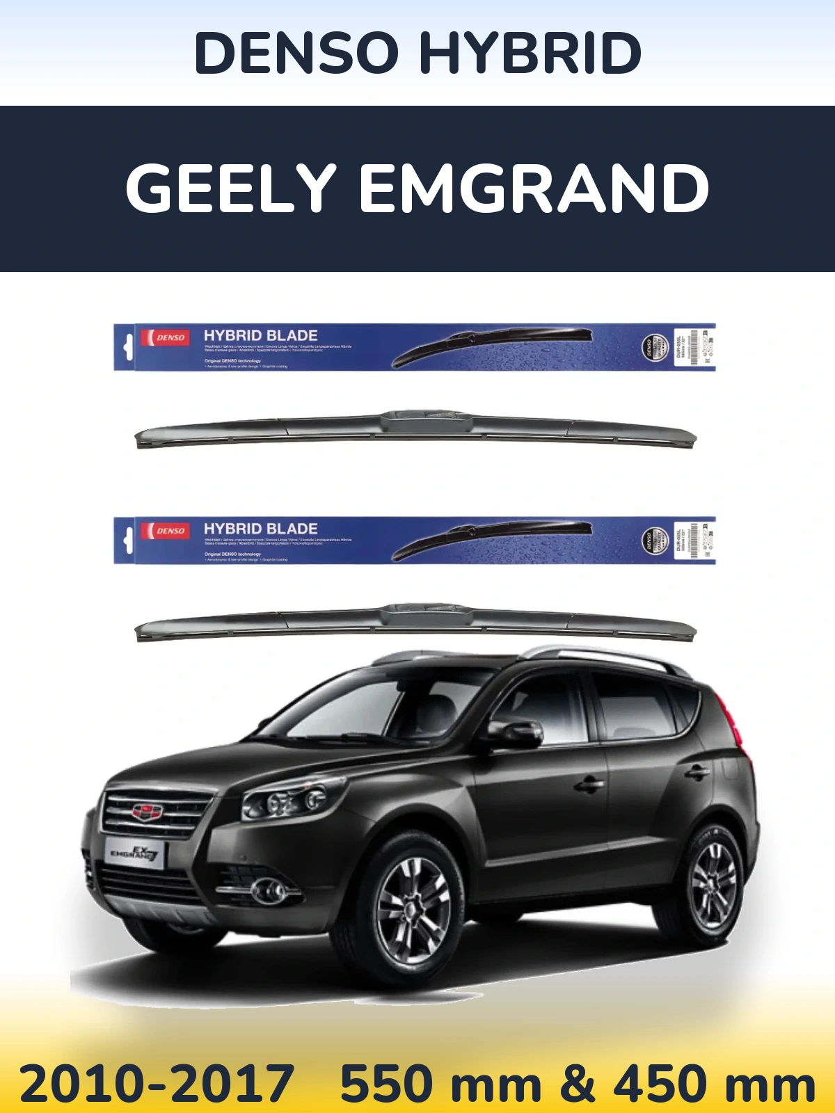 Sada předních stěračů Denso Hybrid 550 a 450 mm pro Geely Emgrand 2010-2017