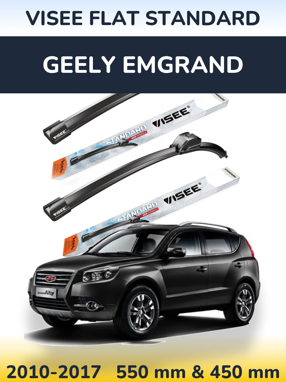 Sada předních stěračů VISEE FLAT STANDARD 550 a 450 mm pro Geely Emgrand 2010-2017