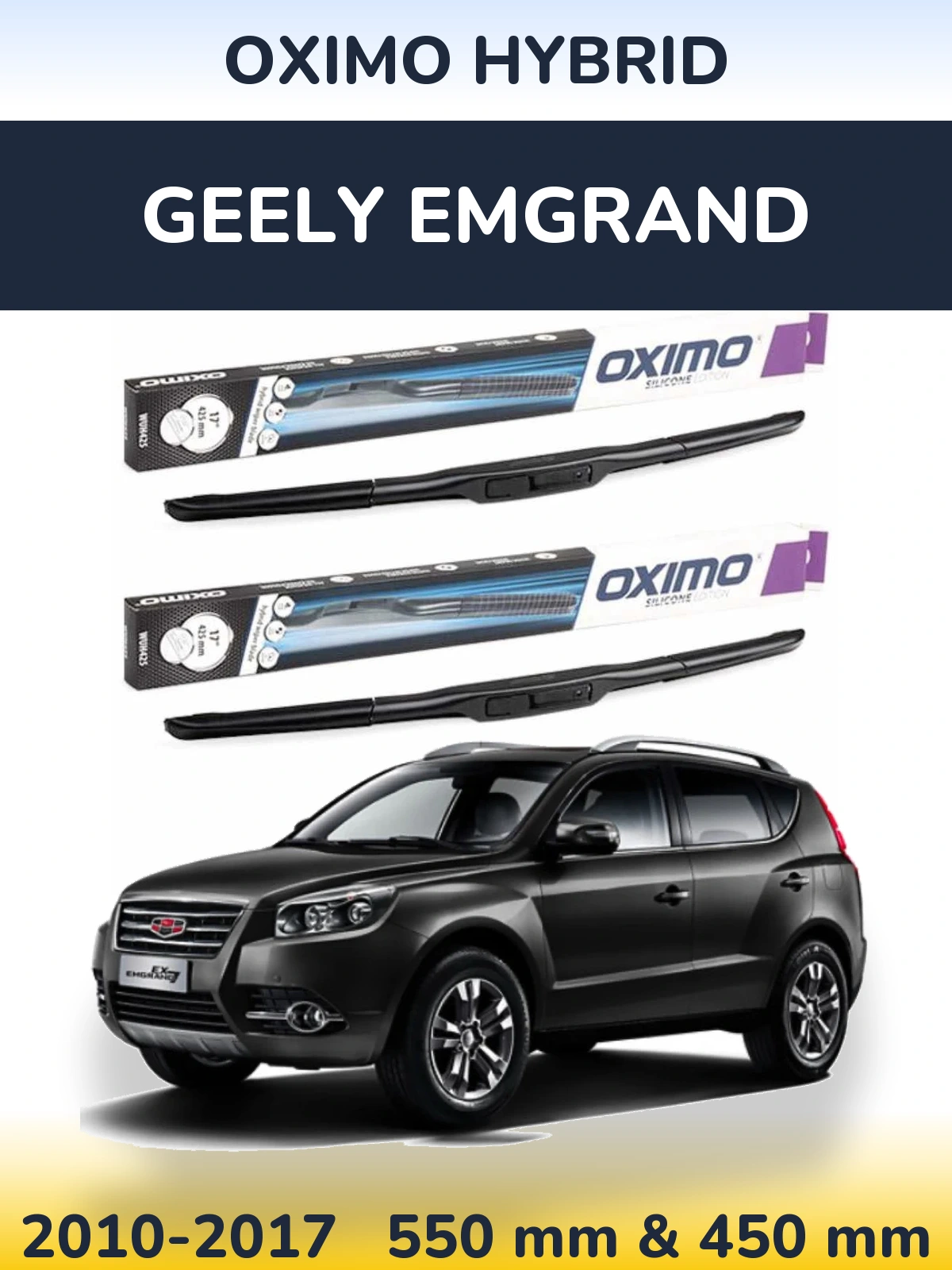 Sada předních stěračů Oximo Hybrid 550 a 450 mm pro Geely Emgrand 2010-2017