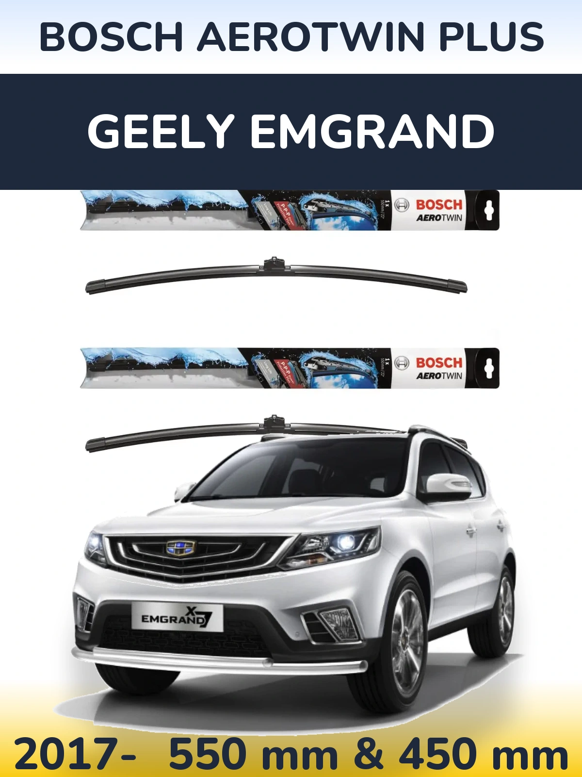 Комплект передніх щіток BOSCH AeroTwin Plus 550 & 450 мм для Geely Emgrand 2017-2026