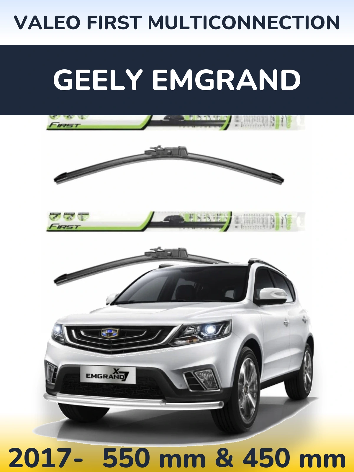 Sada předních stěračů Valeo First MultiConnection 550 a 450 mm pro Geely Emgrand 2017-2026