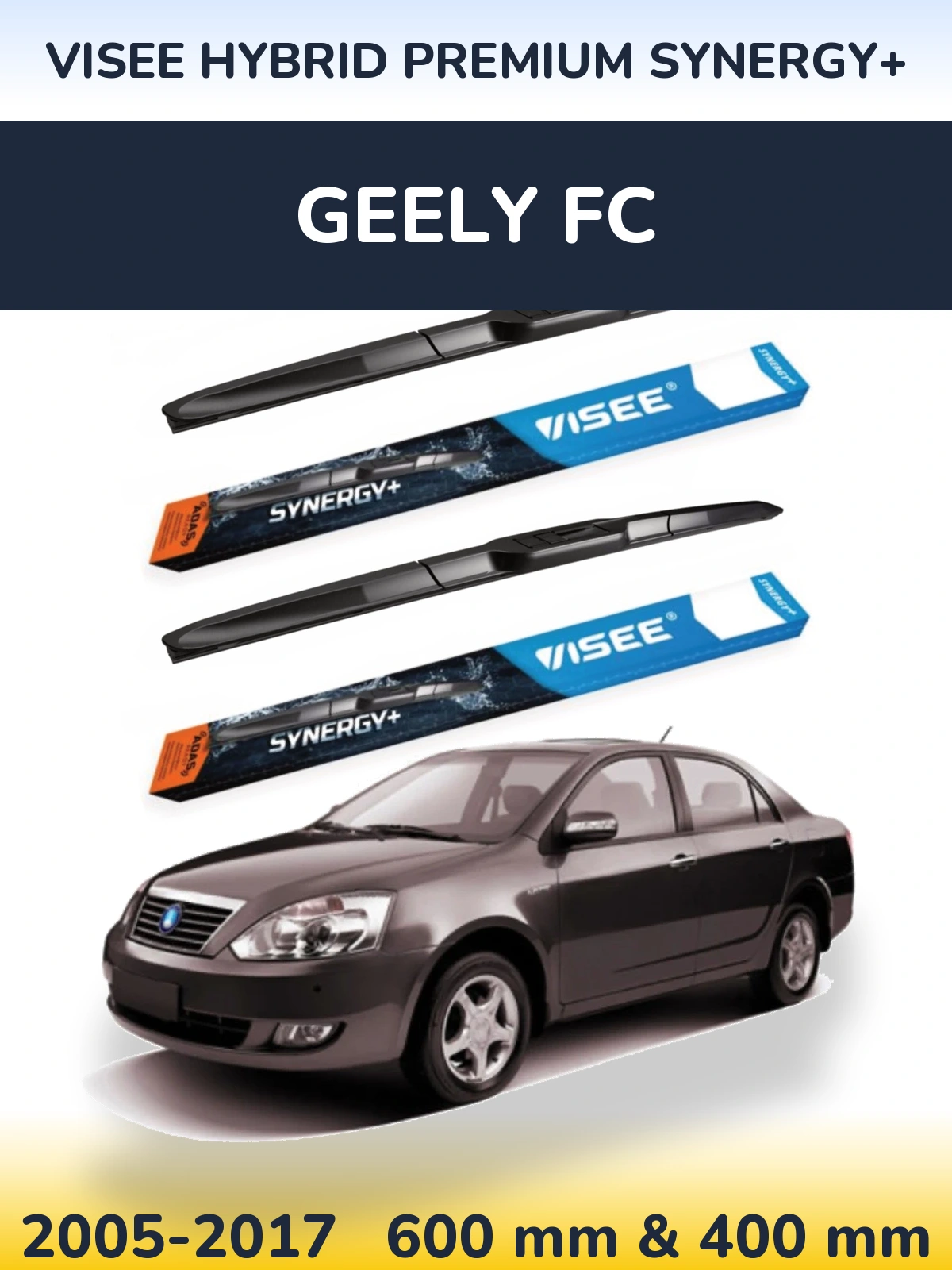 Sada předních stěračů VISEE HYBRID PREMIUM SYNERGY+ 600 a 400 mm pro Geely FC 2005-2017