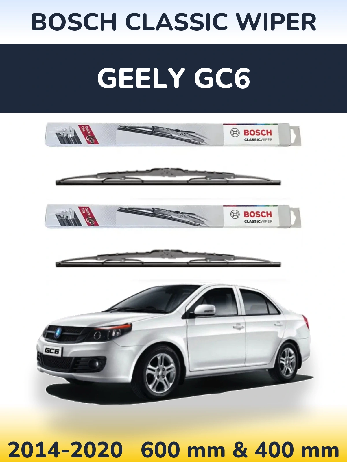 Sada předních stěračů BOSCH Classic Wiper 600 a 400 mm pro Geely GC6 2014-2020