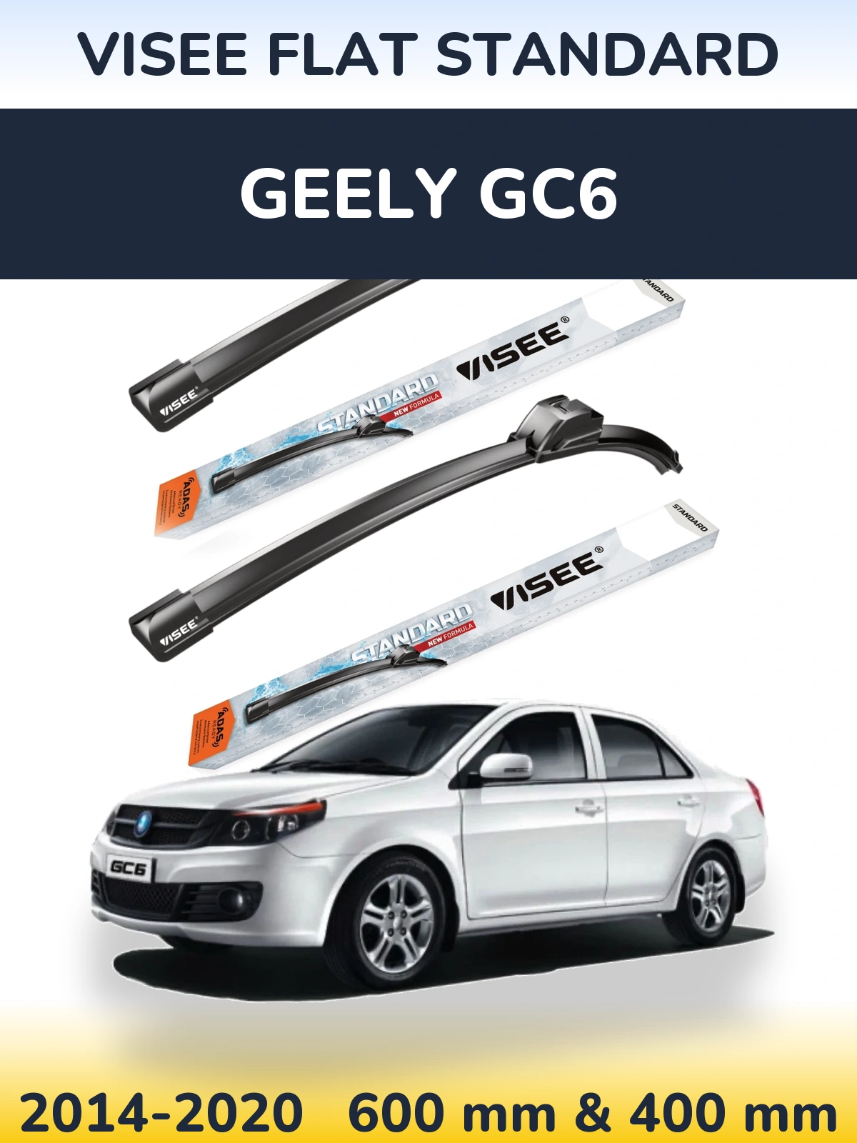 Sada předních stěračů VISEE FLAT STANDARD 600 a 400 mm pro Geely GC6 2014-2020