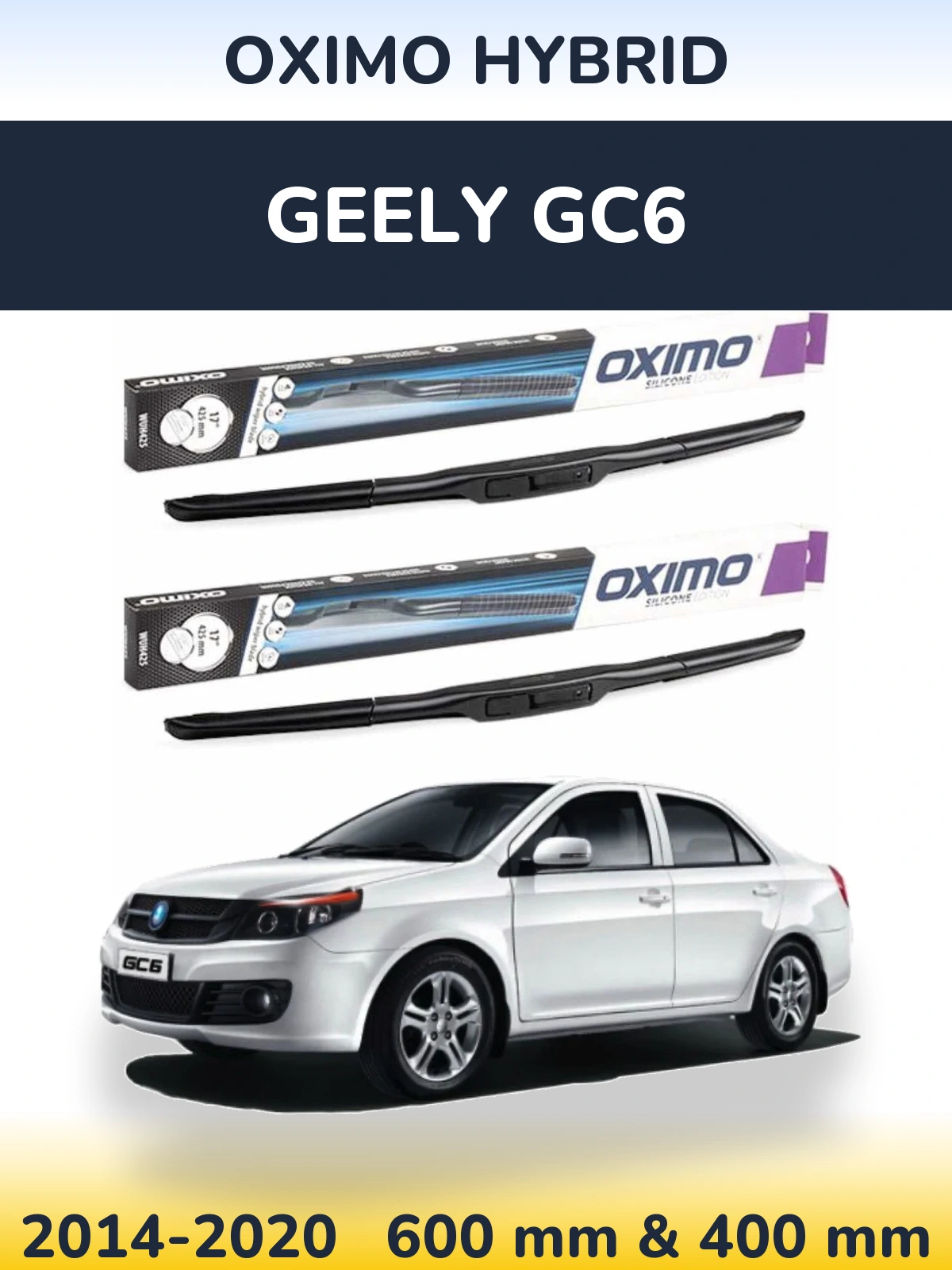 Sada předních stěračů Oximo Hybrid 600 a 400 mm pro Geely GC6 2014-2020