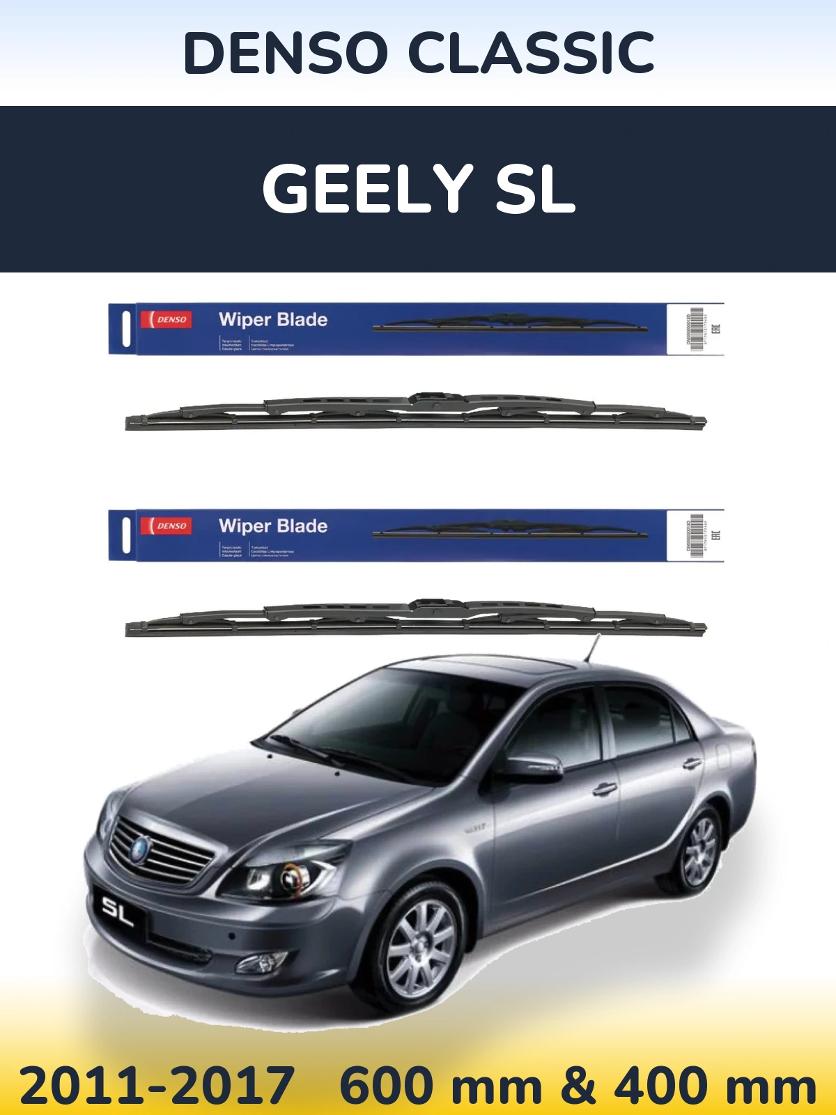 Sada předních stěračů Denso Classic 600 a 400 mm pro Geely SL 2011-2017