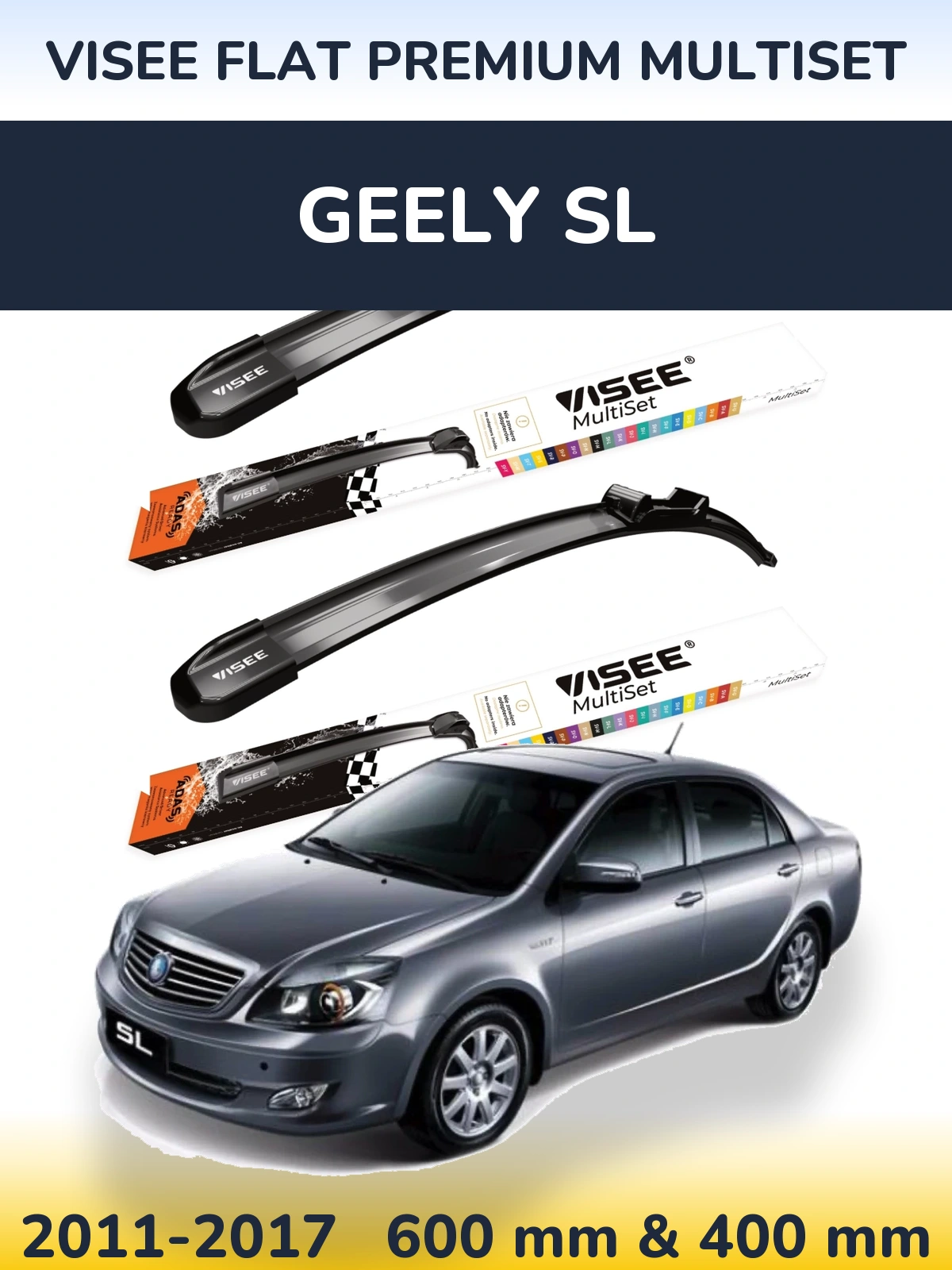 Sada předních stěračů VISEE FLAT PREMIUM MultiSet 600 a 400 mm pro Geely SL 2011-2017