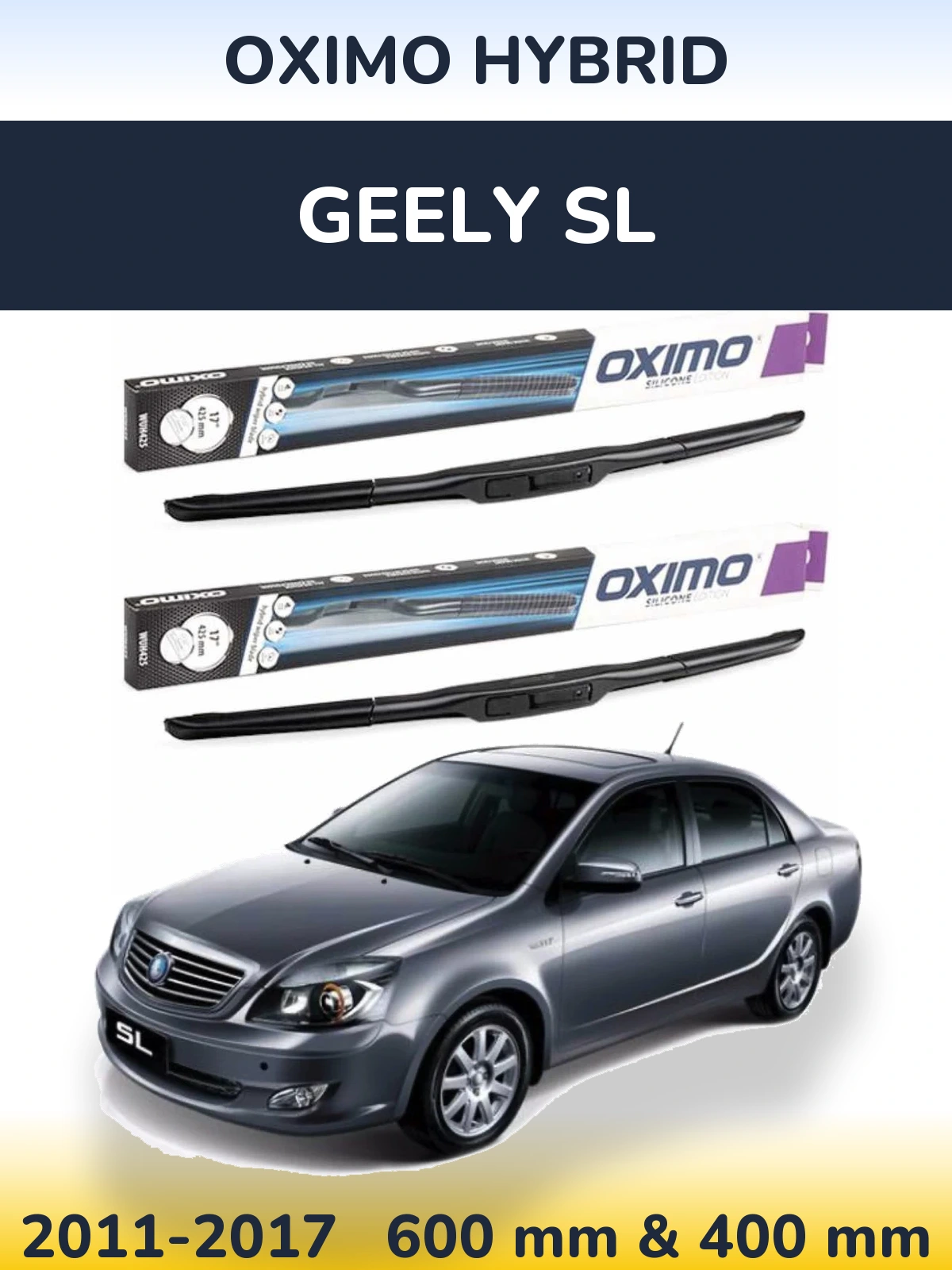 Sada předních stěračů Oximo Hybrid 600 a 400 mm pro Geely SL 2011-2017