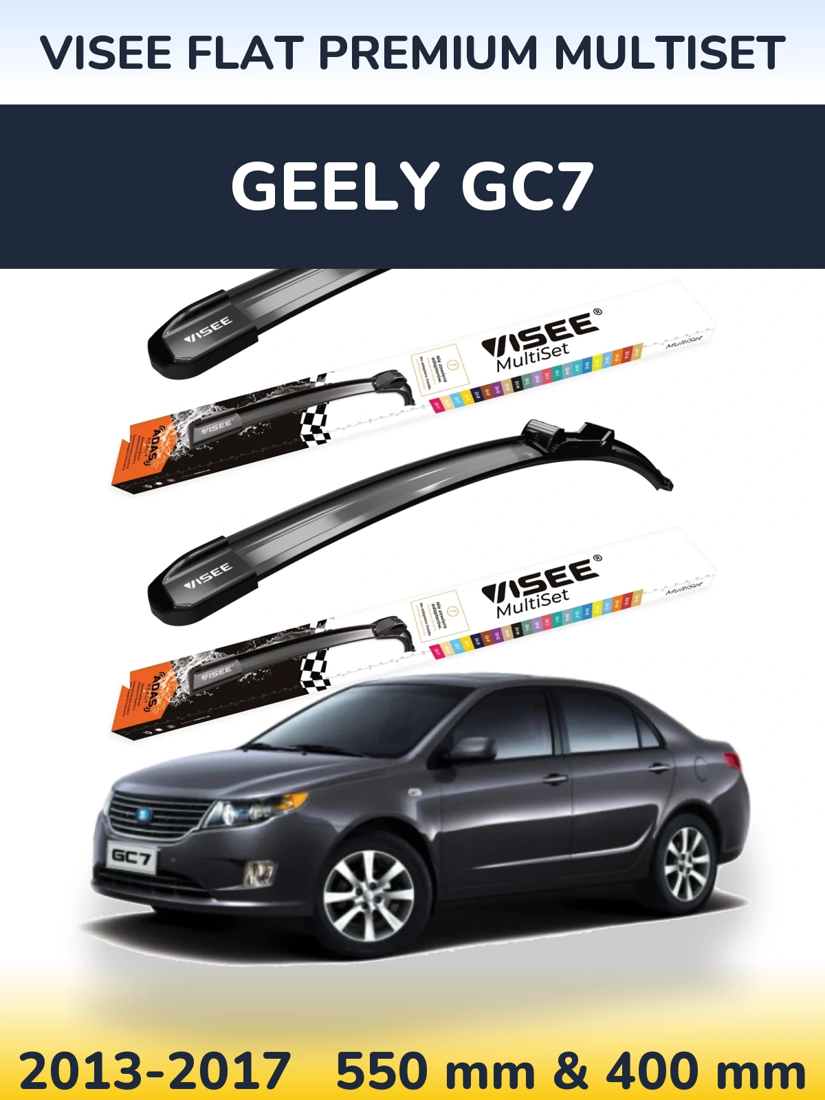 Sada předních stěračů VISEE FLAT PREMIUM MultiSet 550 a 400 mm pro Geely GC7 2013-2017