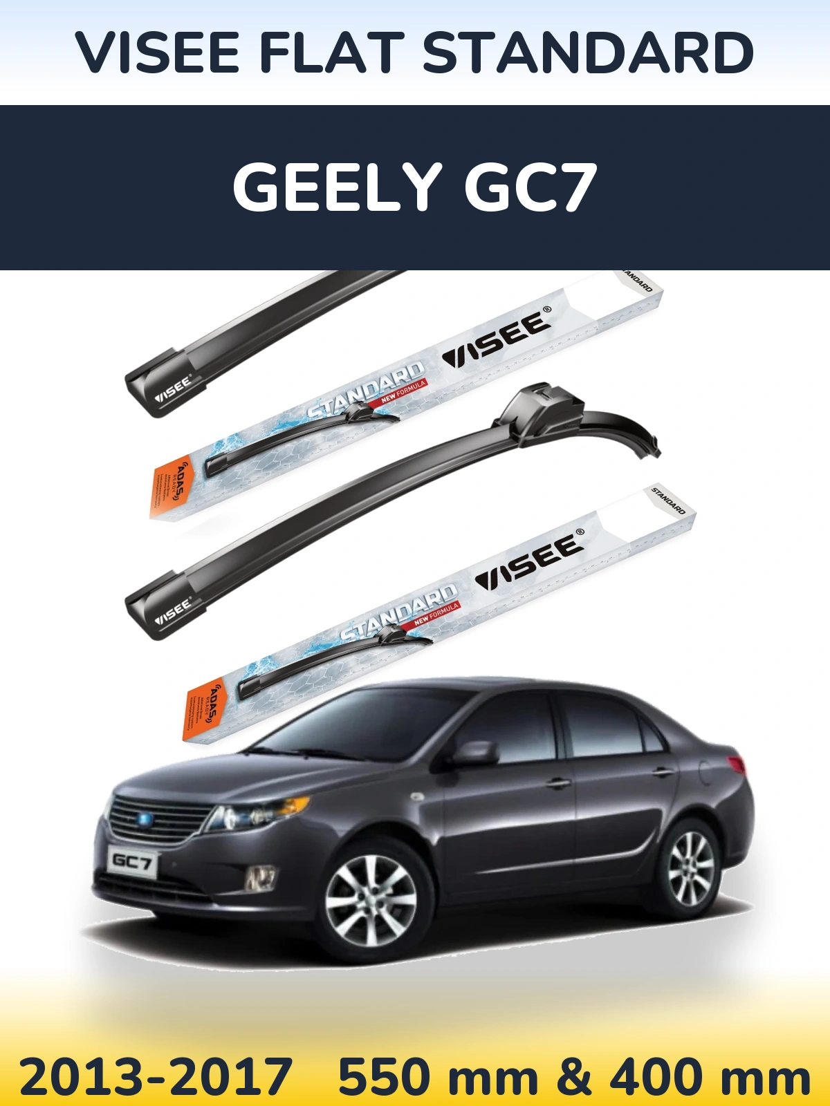 Sada předních stěračů VISEE FLAT STANDARD 550 a 400 mm pro Geely GC7 2013-2017