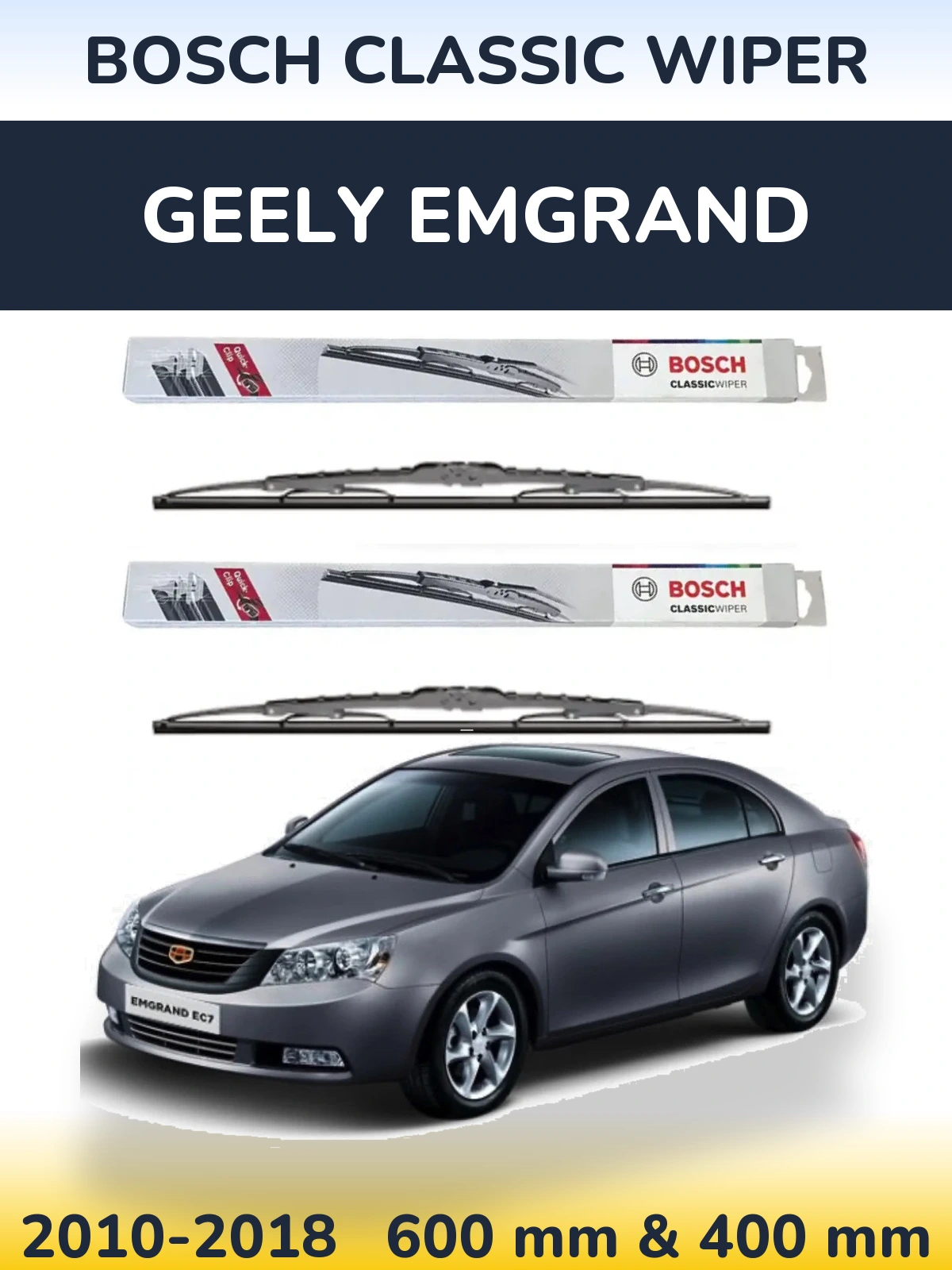 Sada předních stěračů BOSCH Classic Wiper 600 a 400 mm pro Geely Emgrand 2010-2018