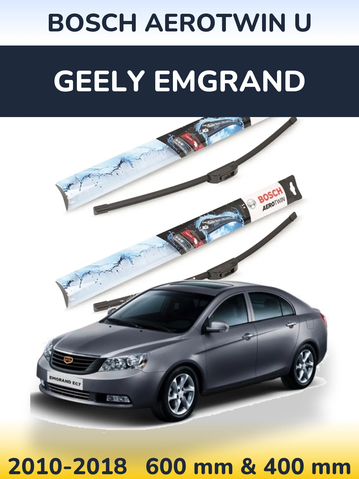 Sada předních stěračů BOSCH AeroTwin U 600 a 400 mm pro Geely Emgrand 2010-2018