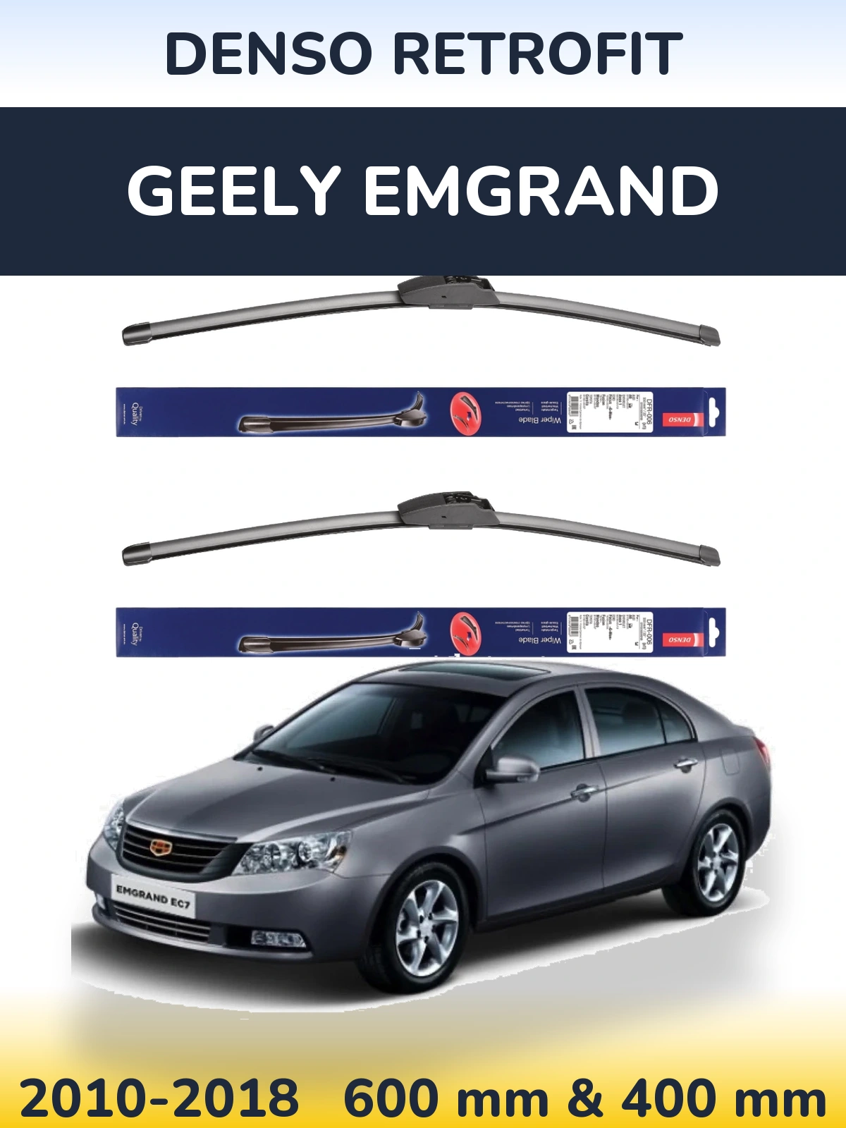 Sada předních stěračů Denso Retrofit 600 a 400 mm pro Geely Emgrand 2010-2018