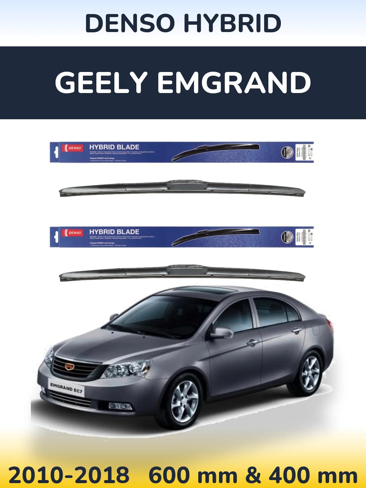 Sada předních stěračů Denso Hybrid 600 a 400 mm pro Geely Emgrand 2010-2018